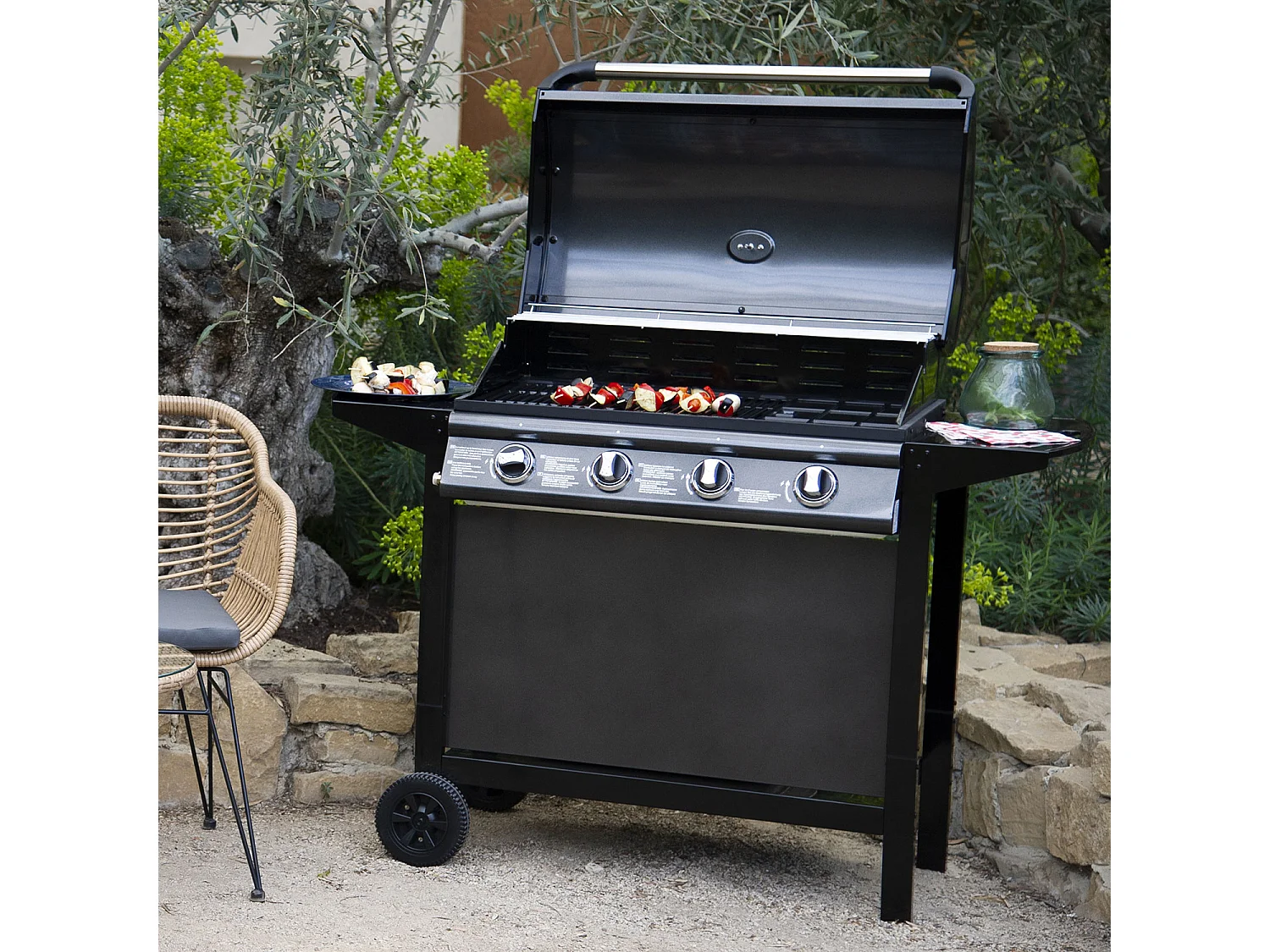 Barbecue au gaz RENO - 4 brûleurs avec thermomètre 14kW - HAPPY GARDEN