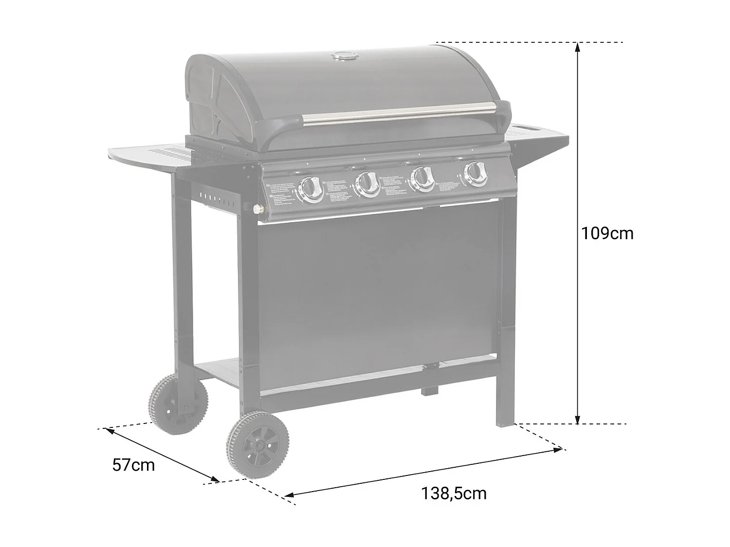 Barbecue au gaz RENO - 4 brûleurs avec thermomètre 14kW - HAPPY GARDEN