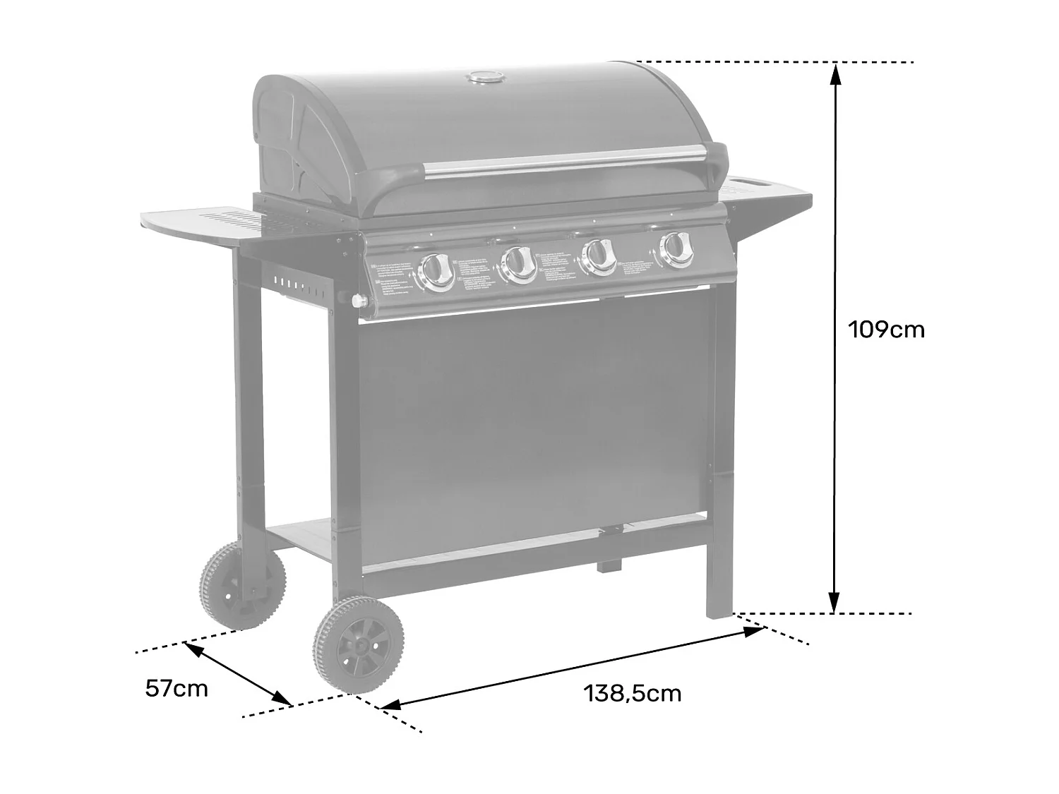 Barbacoa de gas RENO 4 quemadores con termómetro 14kW - HAPPY GARDEN