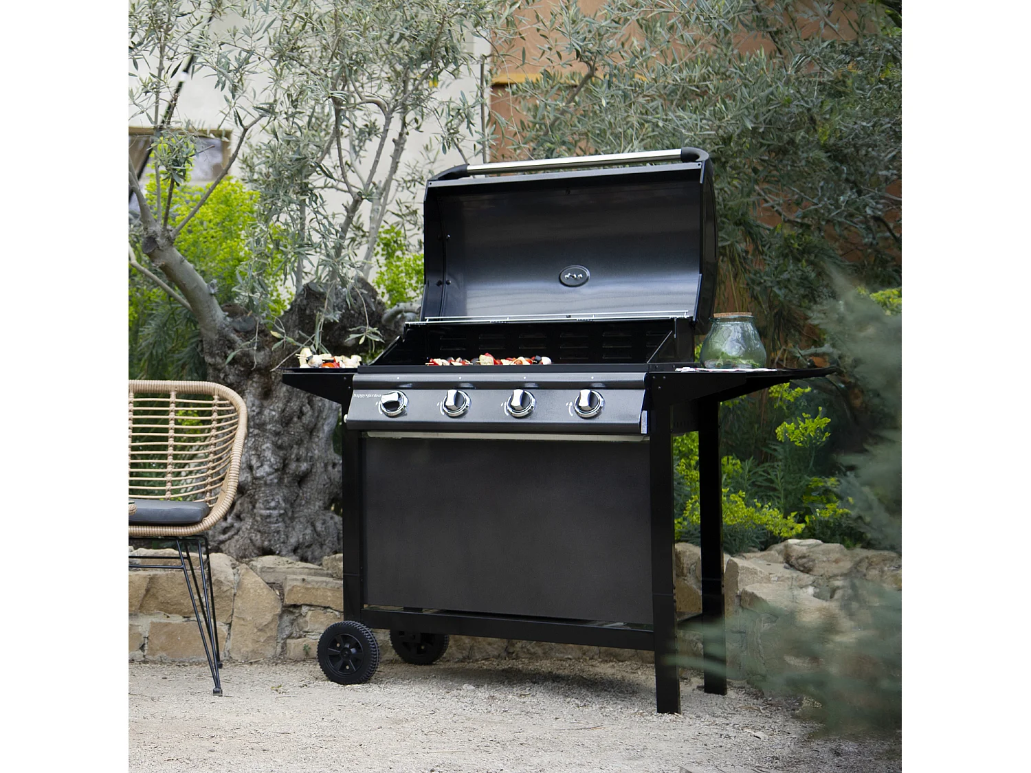 Barbecue au gaz RENO - 4 brûleurs avec thermomètre 14kW - HAPPY GARDEN