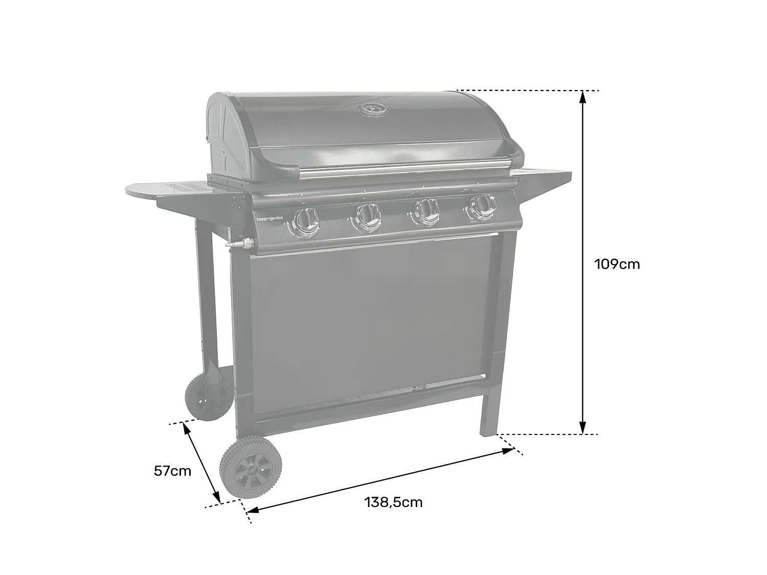 Barbecue au gaz RENO - 4 brûleurs avec thermomètre 14kW - HAPPY GARDEN