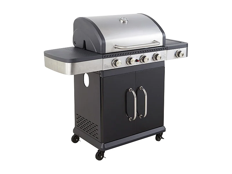 Barbecue au gaz FIDGI 4 avec thermomètre - 4 brûleurs + réchaud 14,5kW - COOK'IN GARDEN