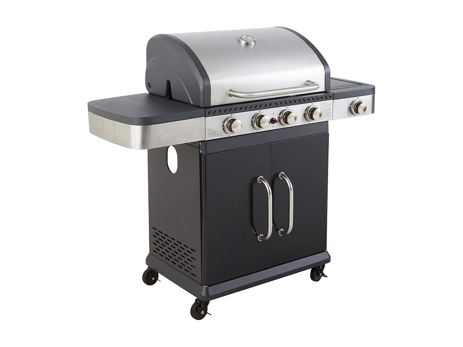 Barbecue au gaz FIDGI 4 avec thermomètre - 4 brûleurs + réchaud 14,5kW - COOK'IN GARDEN