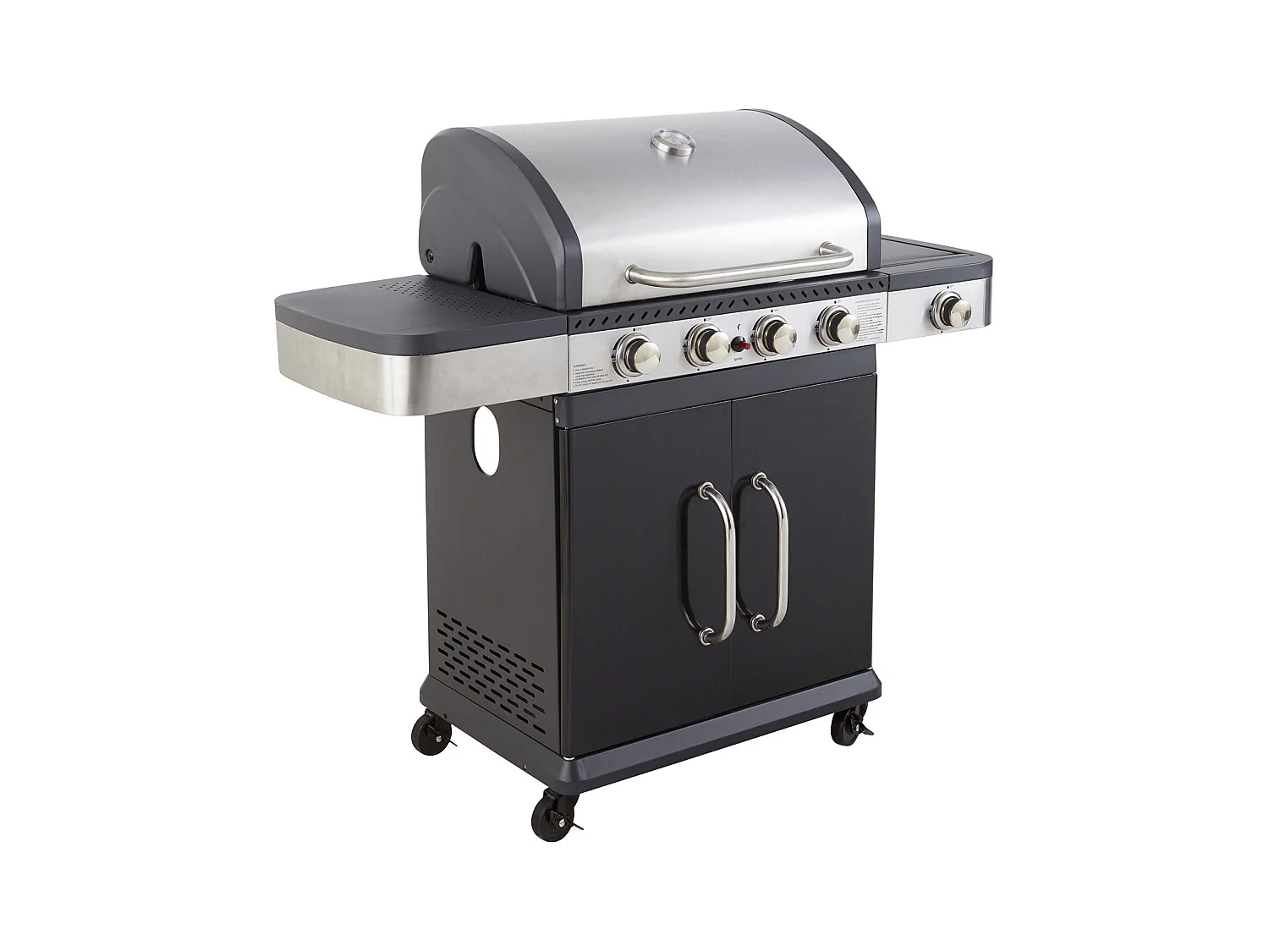 Barbecue au gaz FIDGI 4 avec thermomètre - 4 brûleurs + réchaud 14,5kW - COOK'IN GARDEN