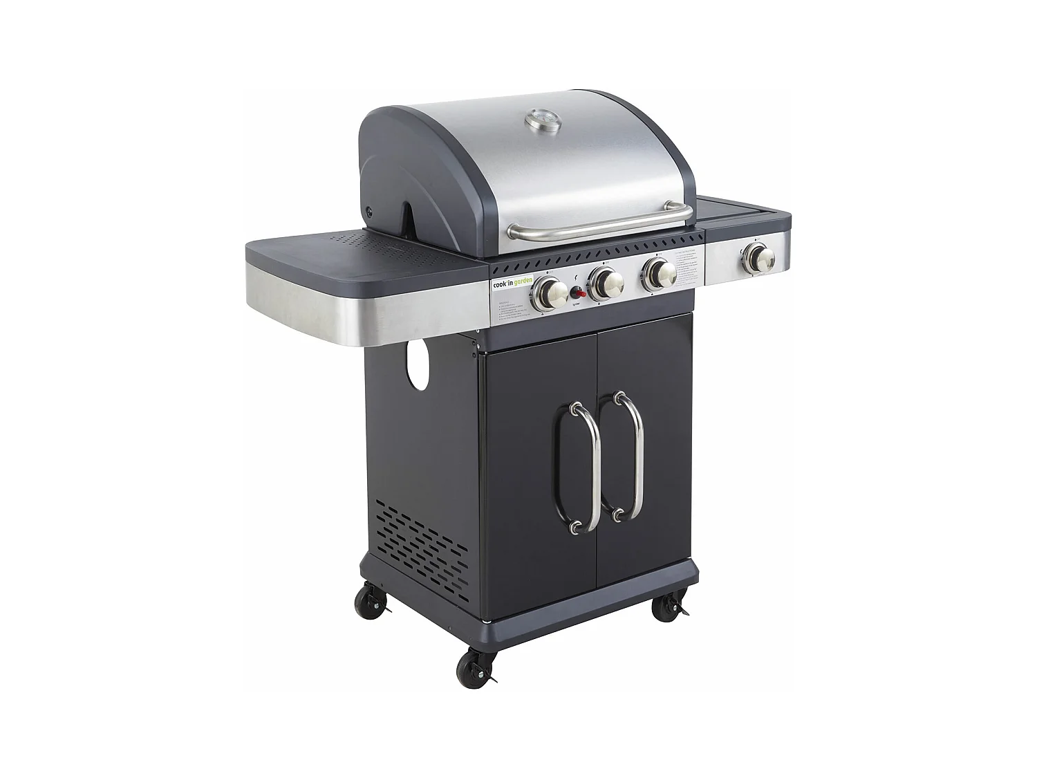 Barbecue au gaz FIDGI 3 avec thermomètre - 3 brûleurs + réchaud 11,5kW - COOK'IN GARDEN