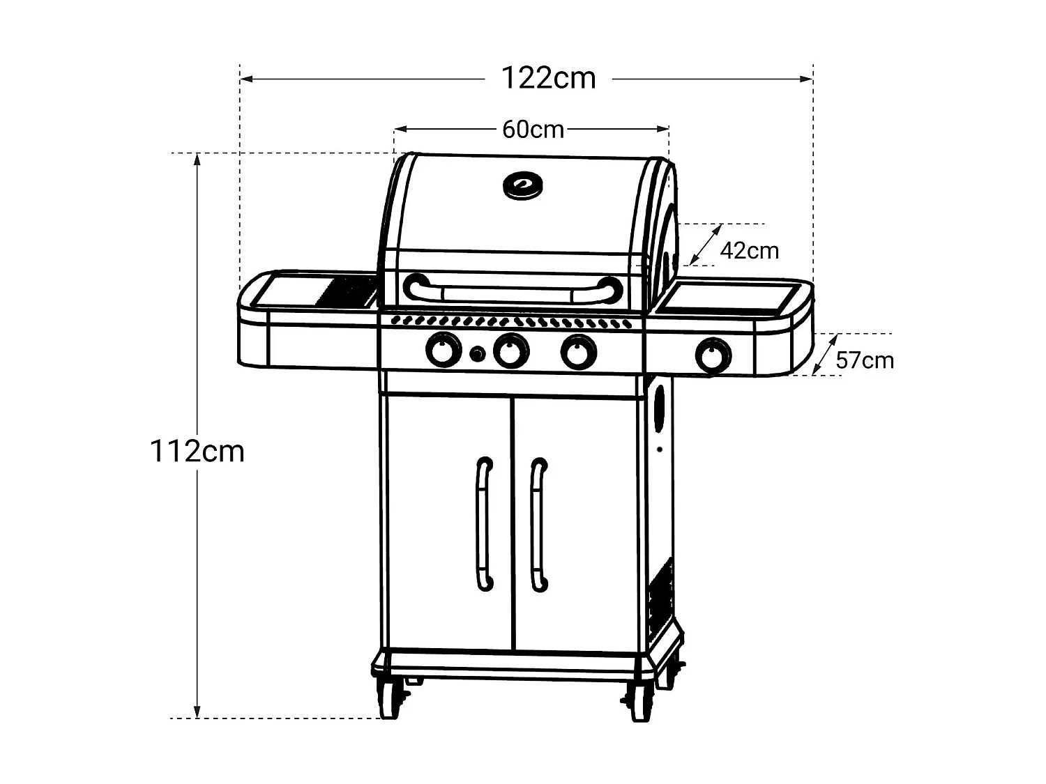 Barbecue au gaz FIDGI 3 avec thermomètre - 3 brûleurs + réchaud 11,5kW - COOK'IN GARDEN