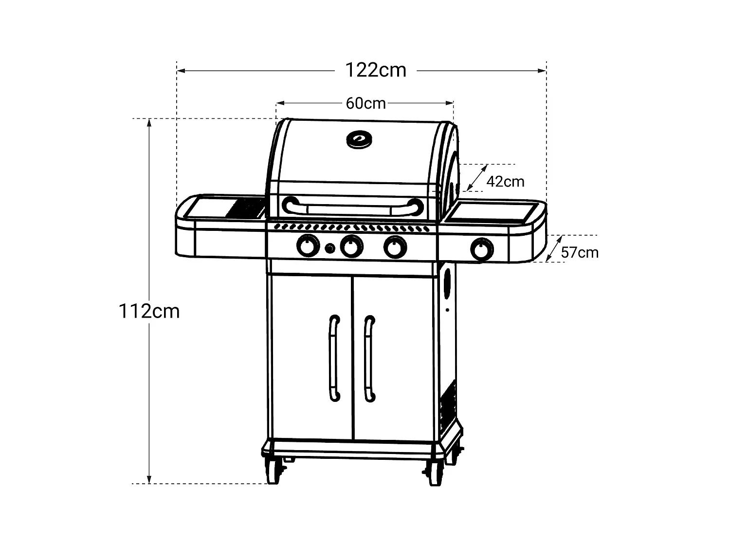 Barbecue au gaz FIDGI 3 avec thermomètre - 3 brûleurs + réchaud 11,5kW - COOK'IN GARDEN
