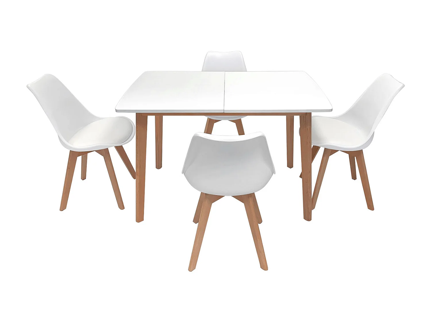 Conjunto de mesa extensible HELGA 120/160cm y 4 sillas NORA blanco