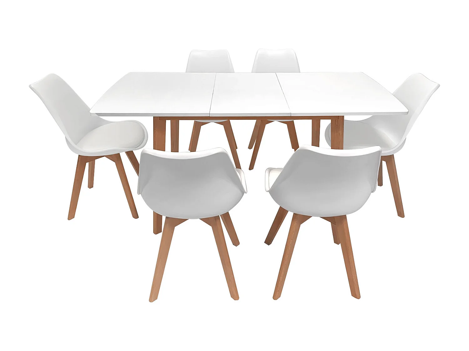 Ensemble table extensible 120/160cm HELGA et 6 chaises NORA blanc - HAPPY GARDEN