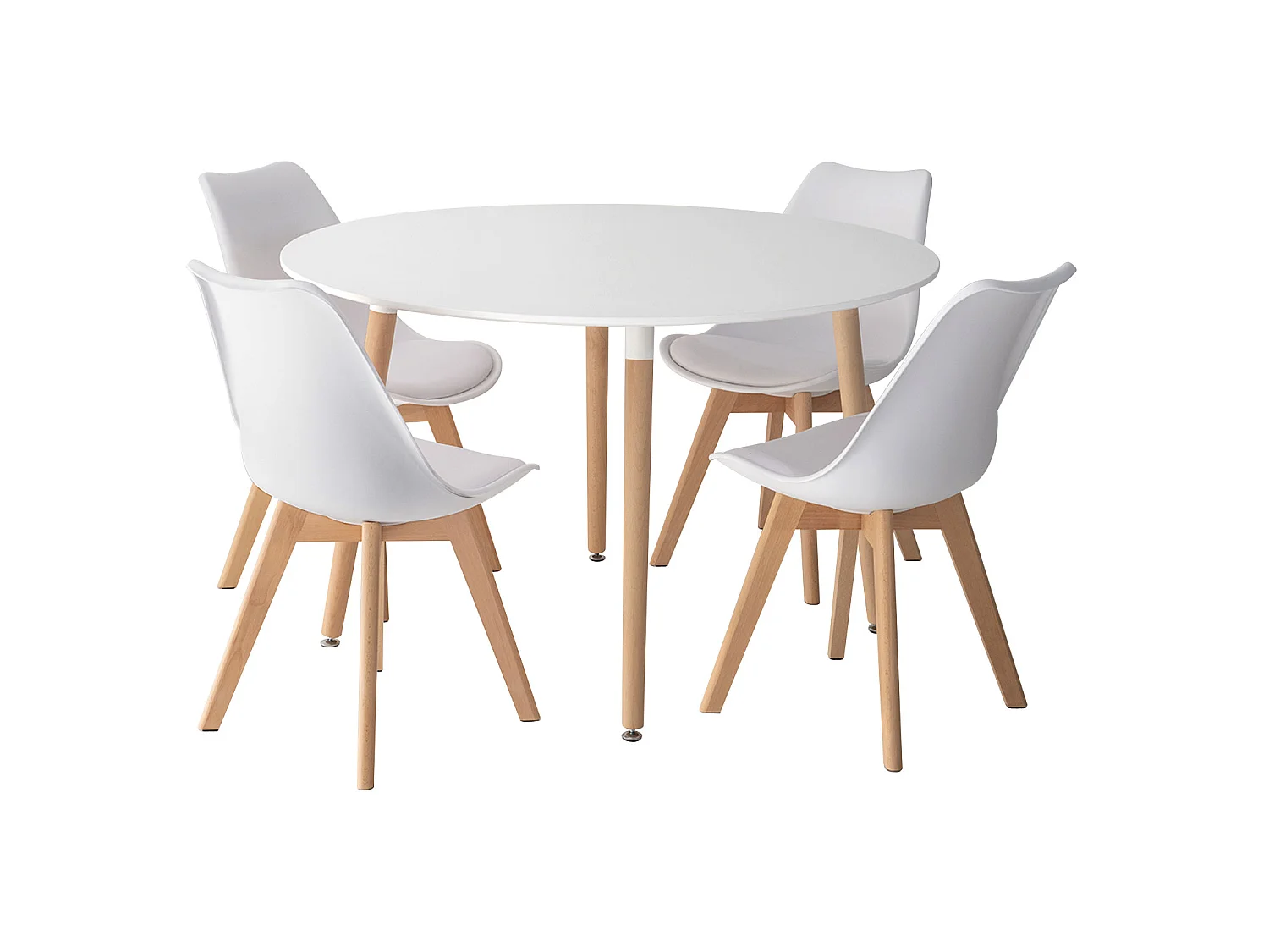 Mesa redonda MARTHA 120cm y 4 sillas NORA blancas