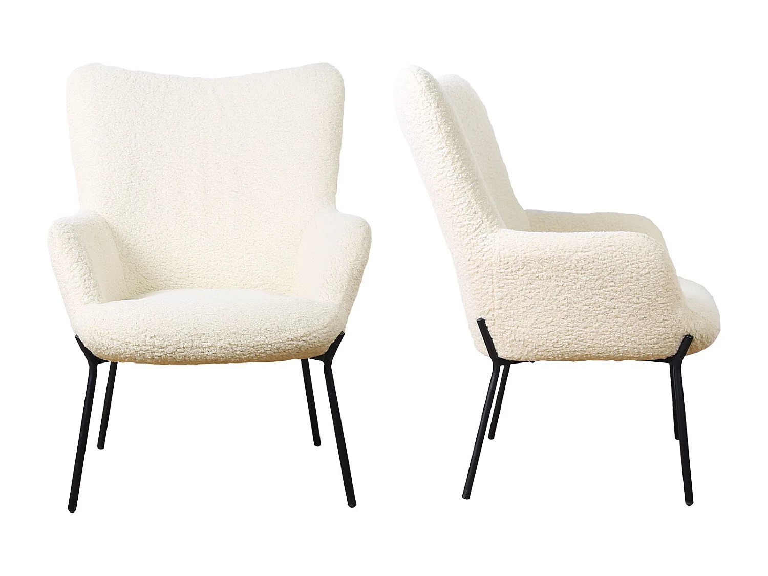 Fauteuil en tissu bouclette écru avec repose-pieds EIRA - HAPPY GARDEN