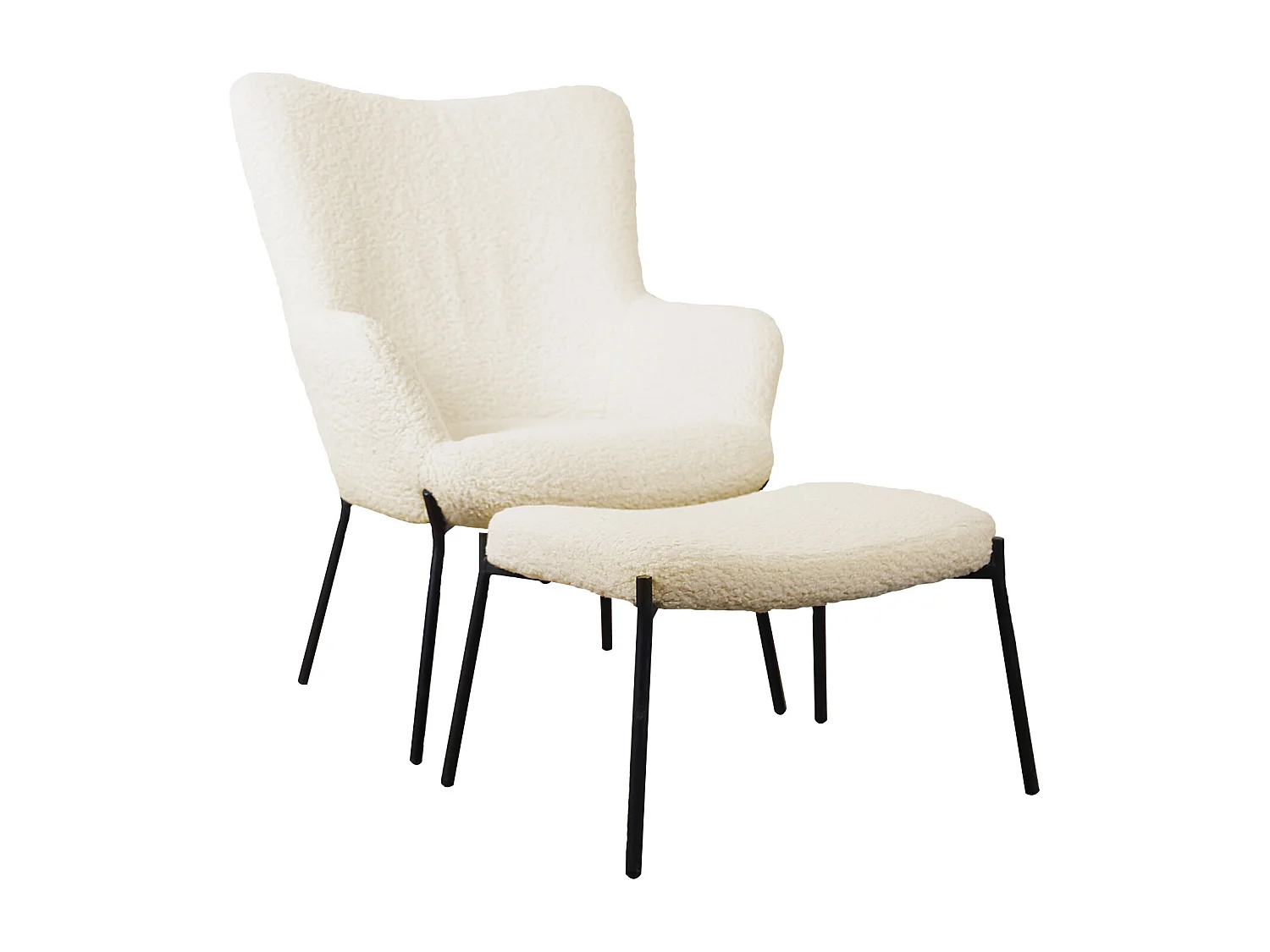 Fauteuil en tissu bouclette écru avec repose-pieds EIRA - HAPPY GARDEN