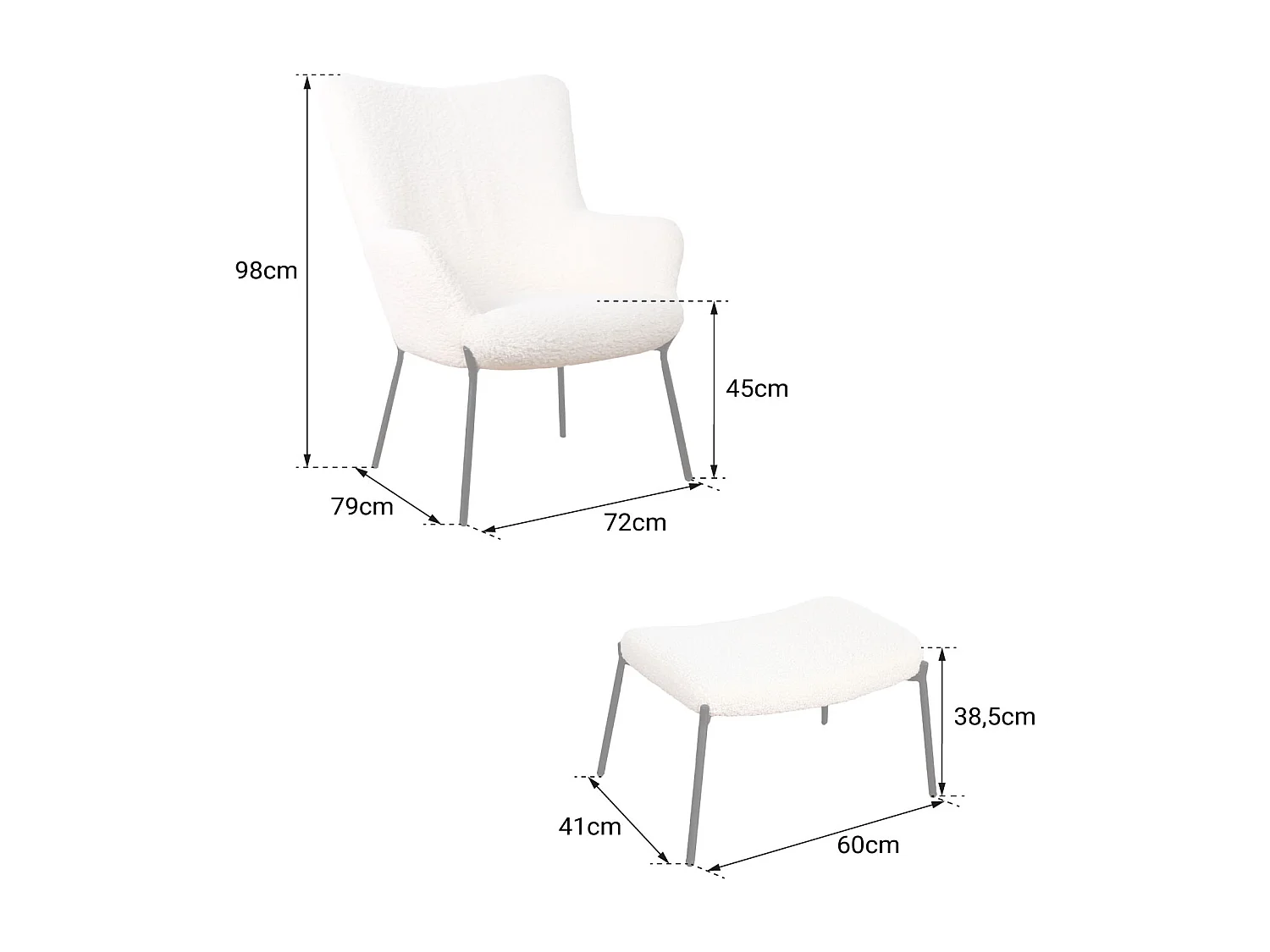Fauteuil in ecru badstof met voetsteun EIRA