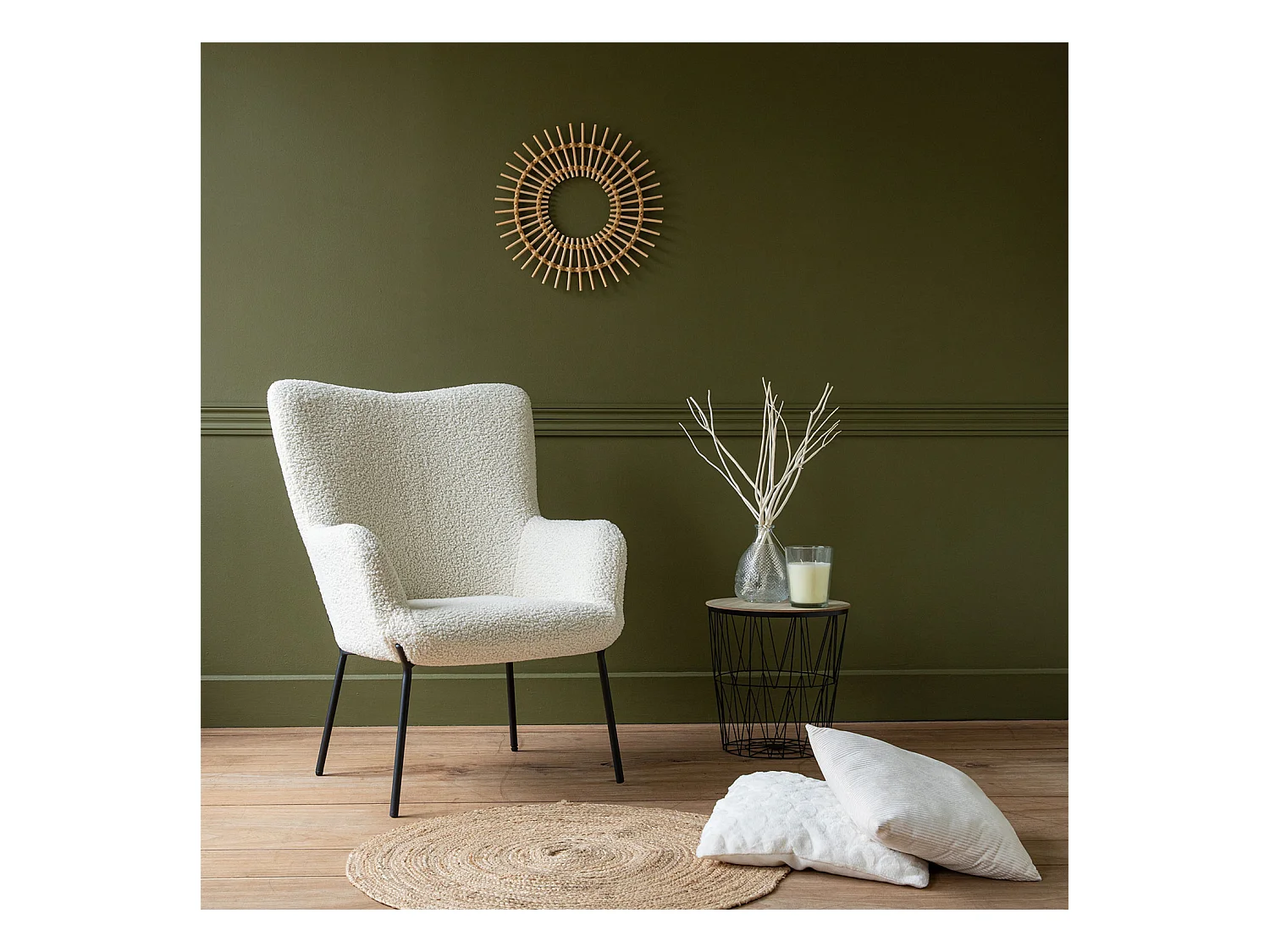 Fauteuil en tissu bouclette écru EIRA - HAPPY GARDEN