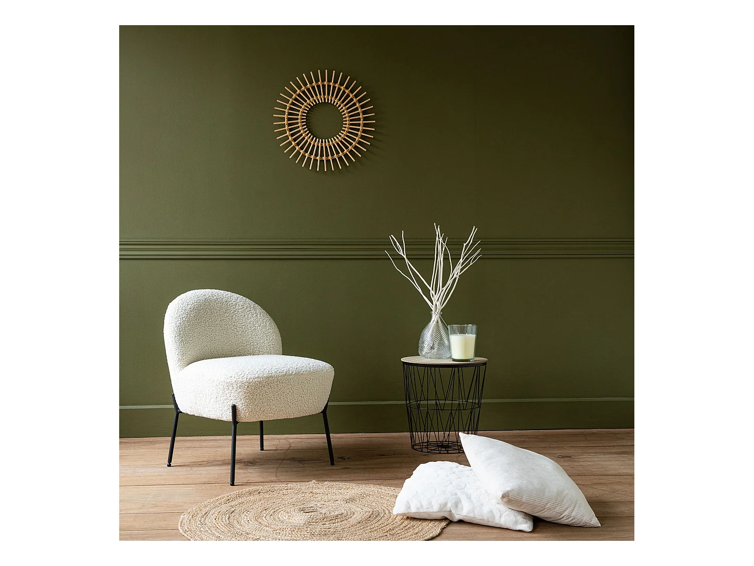 Fauteuil en tissu bouclette écru HELMI - HAPPY GARDEN