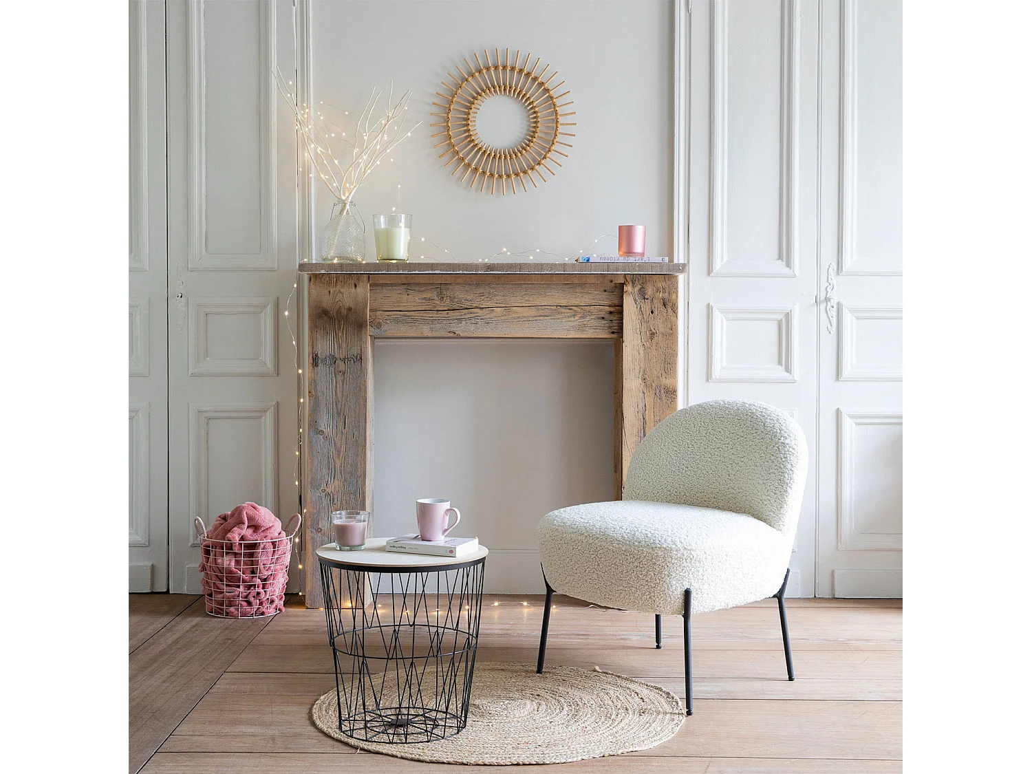 Fauteuil en tissu bouclette écru HELMI - HAPPY GARDEN