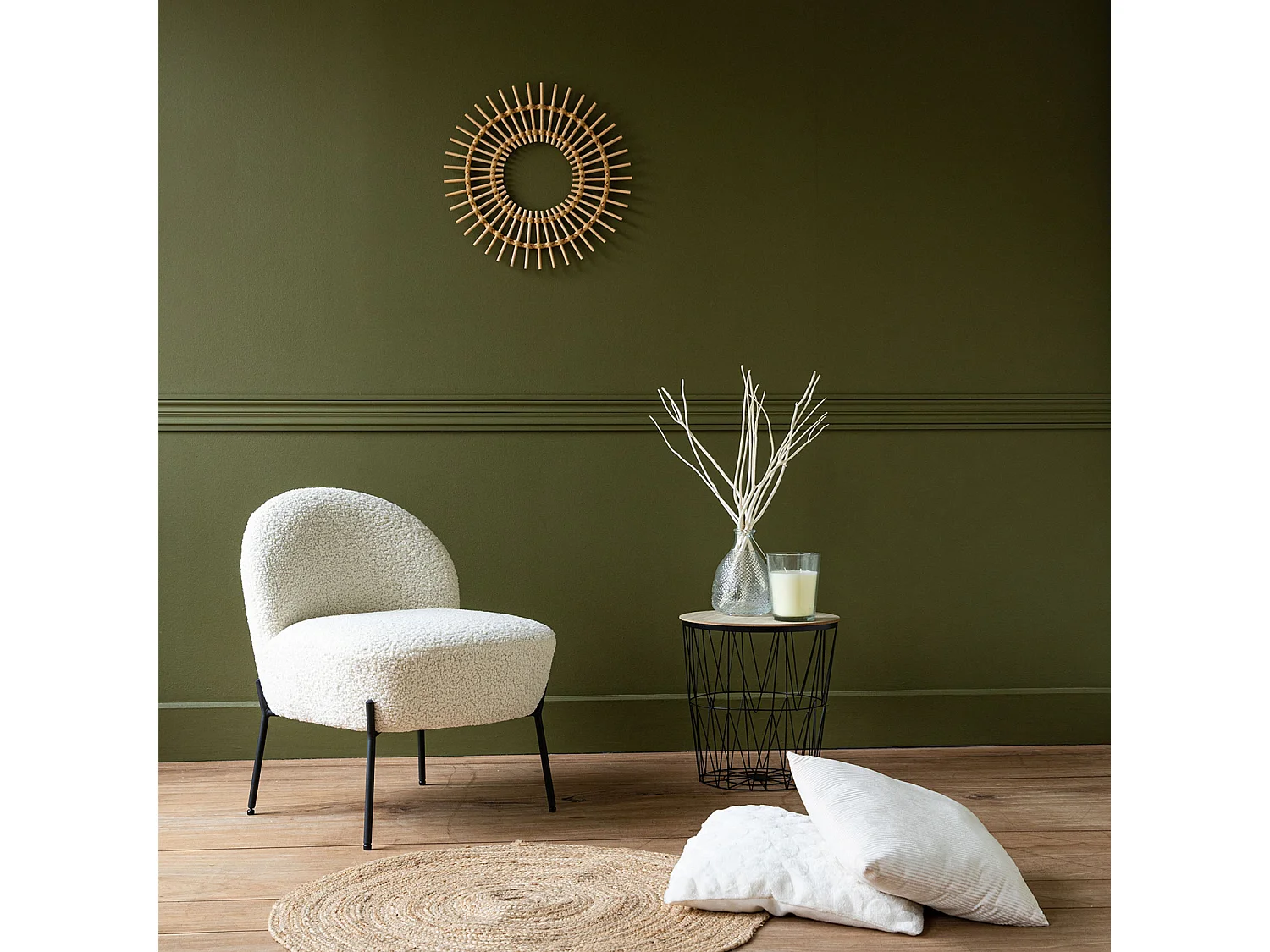 Fauteuil en tissu bouclette écru HELMI - HAPPY GARDEN