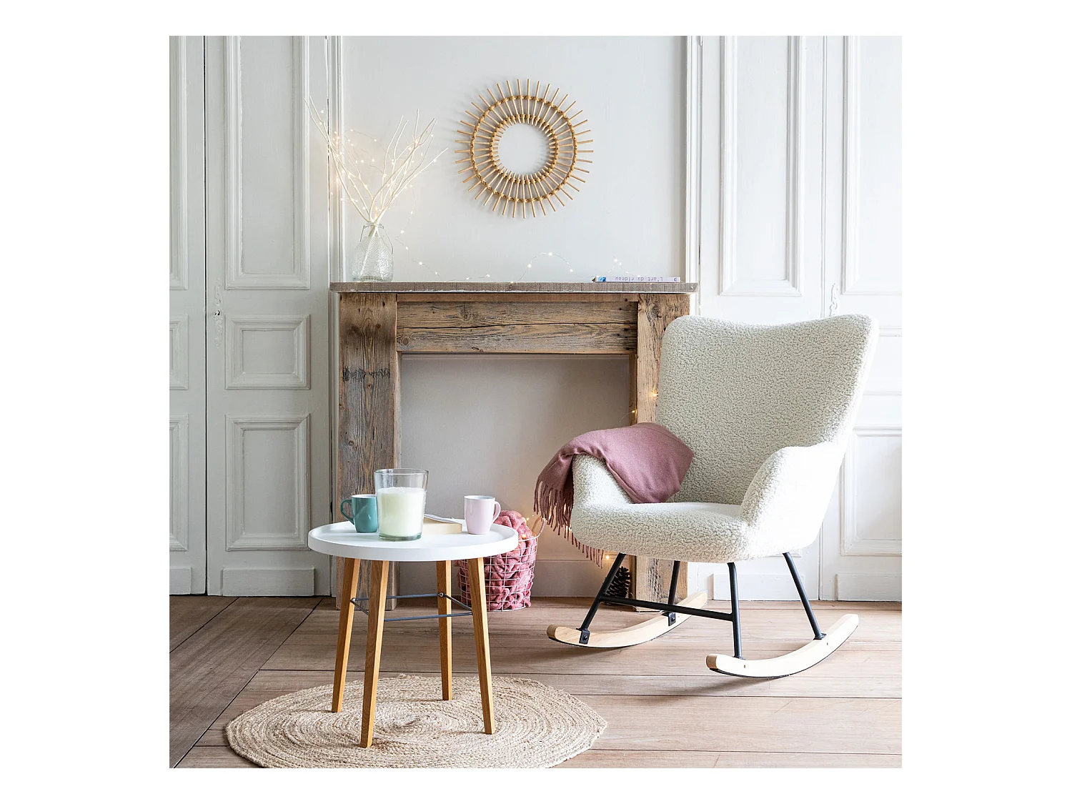 Fauteuil à bascule en tissu bouclette écru KAIRA - HAPPY GARDEN