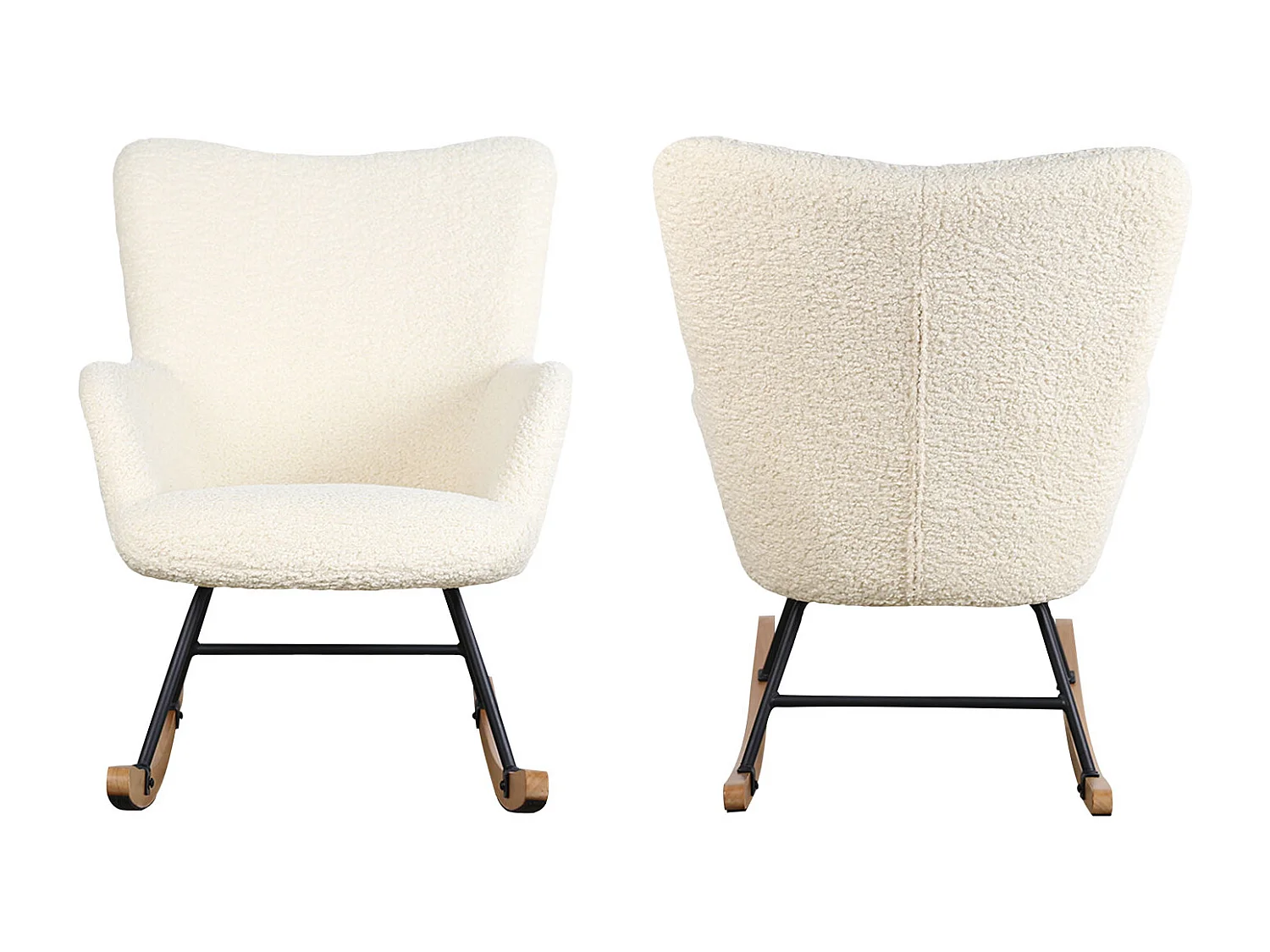 Fauteuil à bascule en tissu bouclette écru KAIRA - HAPPY GARDEN