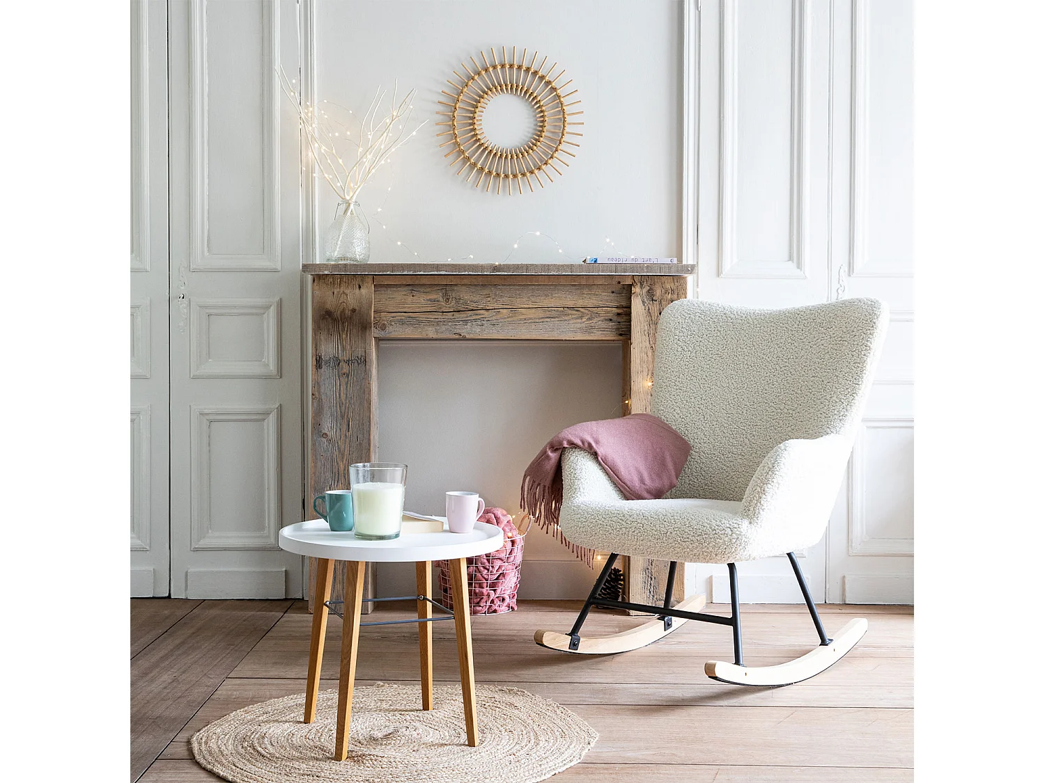 Fauteuil à bascule en tissu bouclette écru KAIRA - HAPPY GARDEN