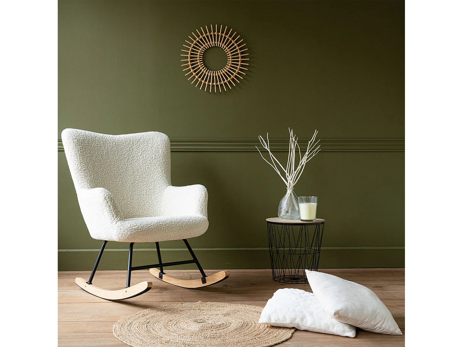 Fauteuil à bascule en tissu bouclette écru KAIRA - HAPPY GARDEN