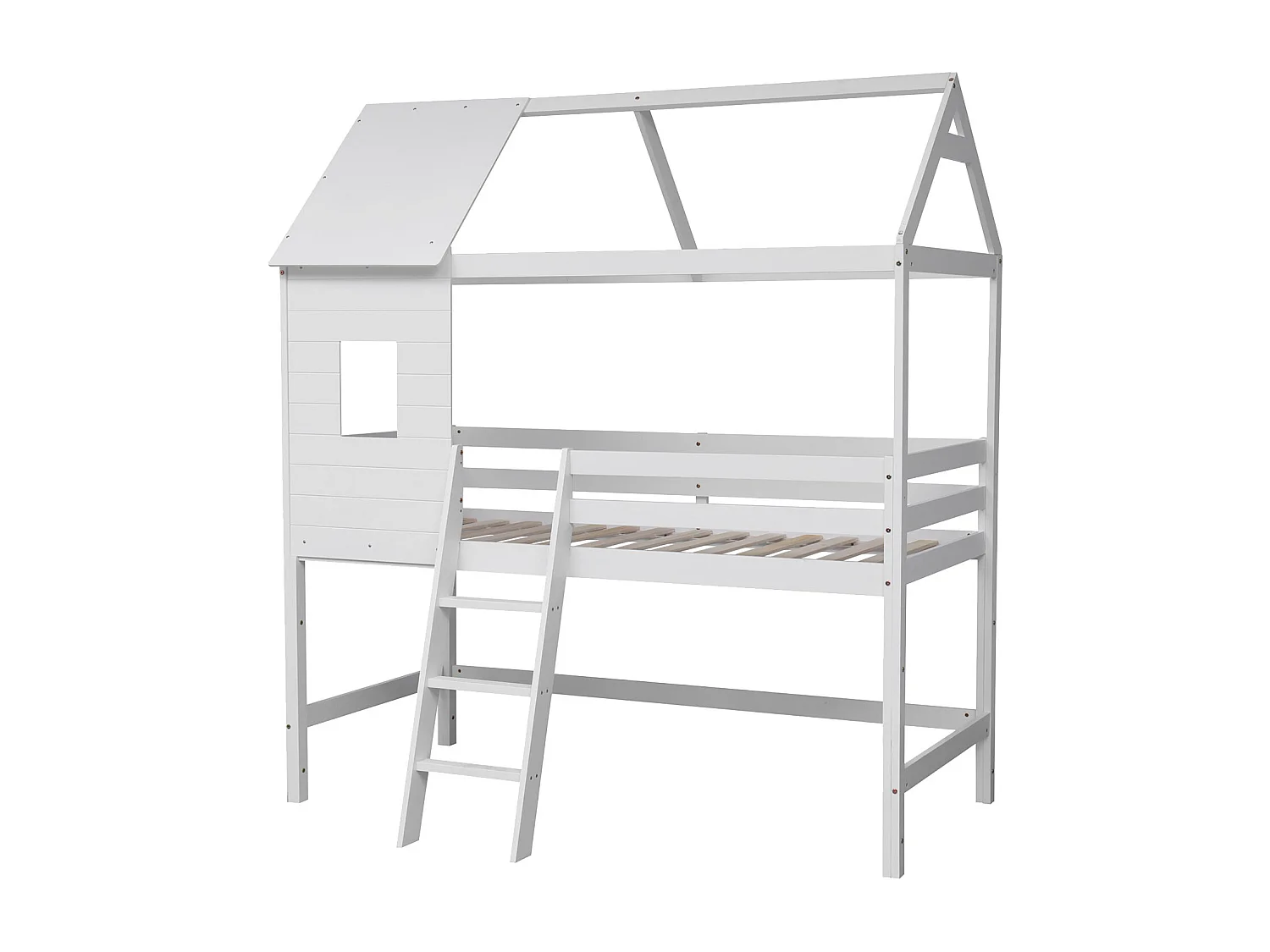 Lit cabane mezzanine pour enfant 190x90cm blanc MARGOT - HAPPY GARDEN