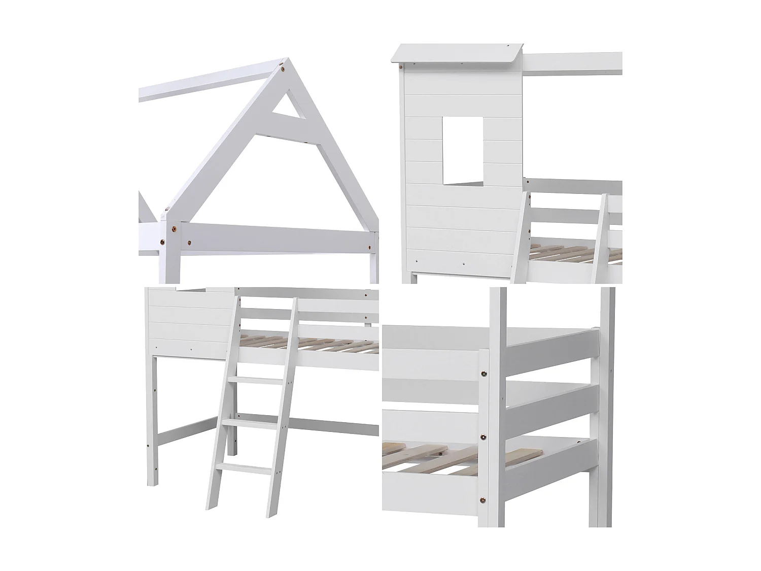 Lit cabane mezzanine pour enfant 190x90cm blanc MARGOT - HAPPY GARDEN