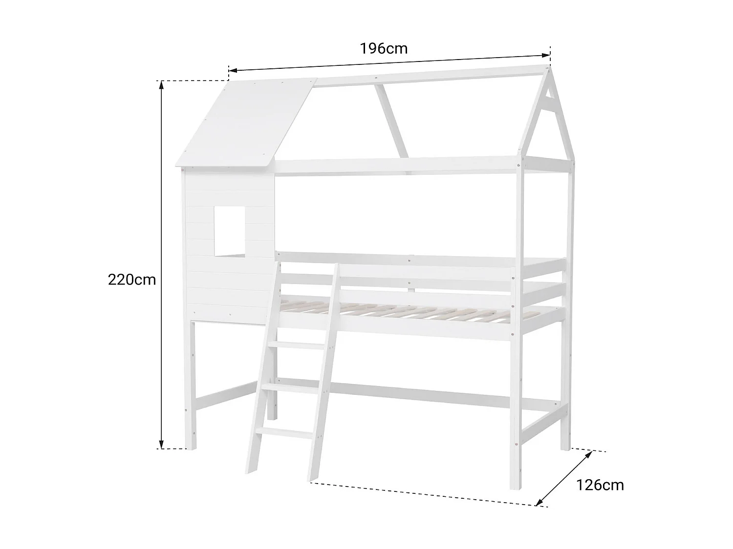 Lit cabane mezzanine pour enfant 190x90cm blanc MARGOT - HAPPY GARDEN
