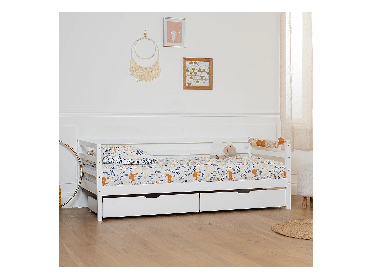 Lit banquette pour enfant 190x90cm avec tiroirs JULES - HAPPY GARDEN