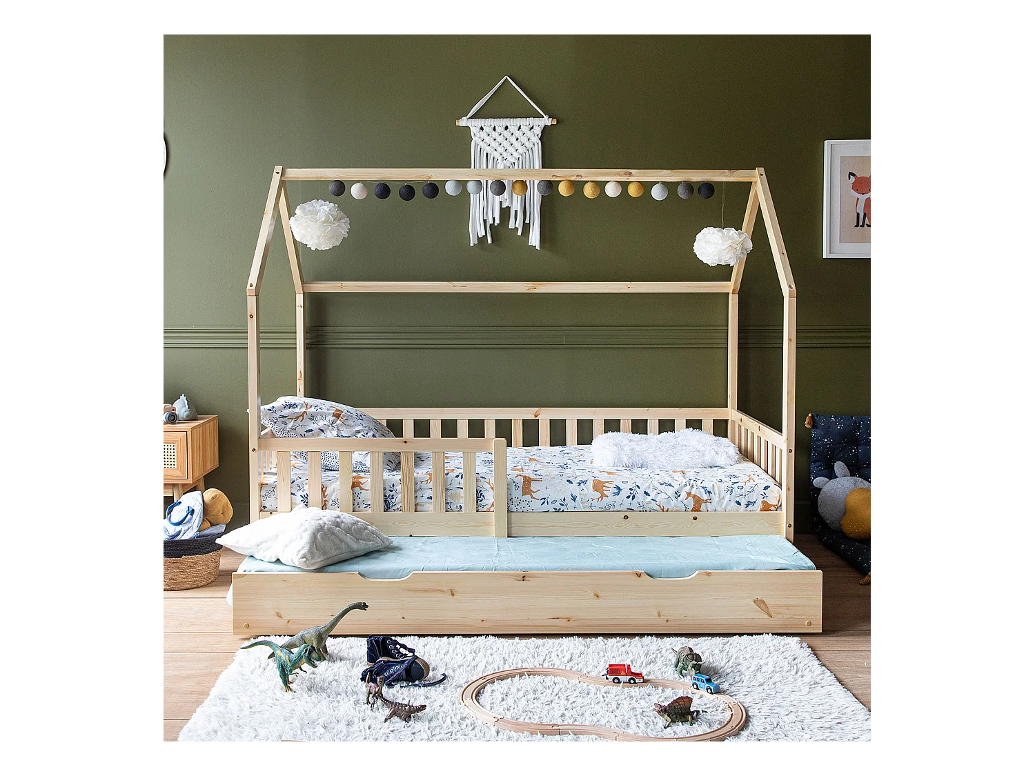 Lit cabane gigogne pour enfant 190x90cm en bois MARCEAU - HAPPY GARDEN