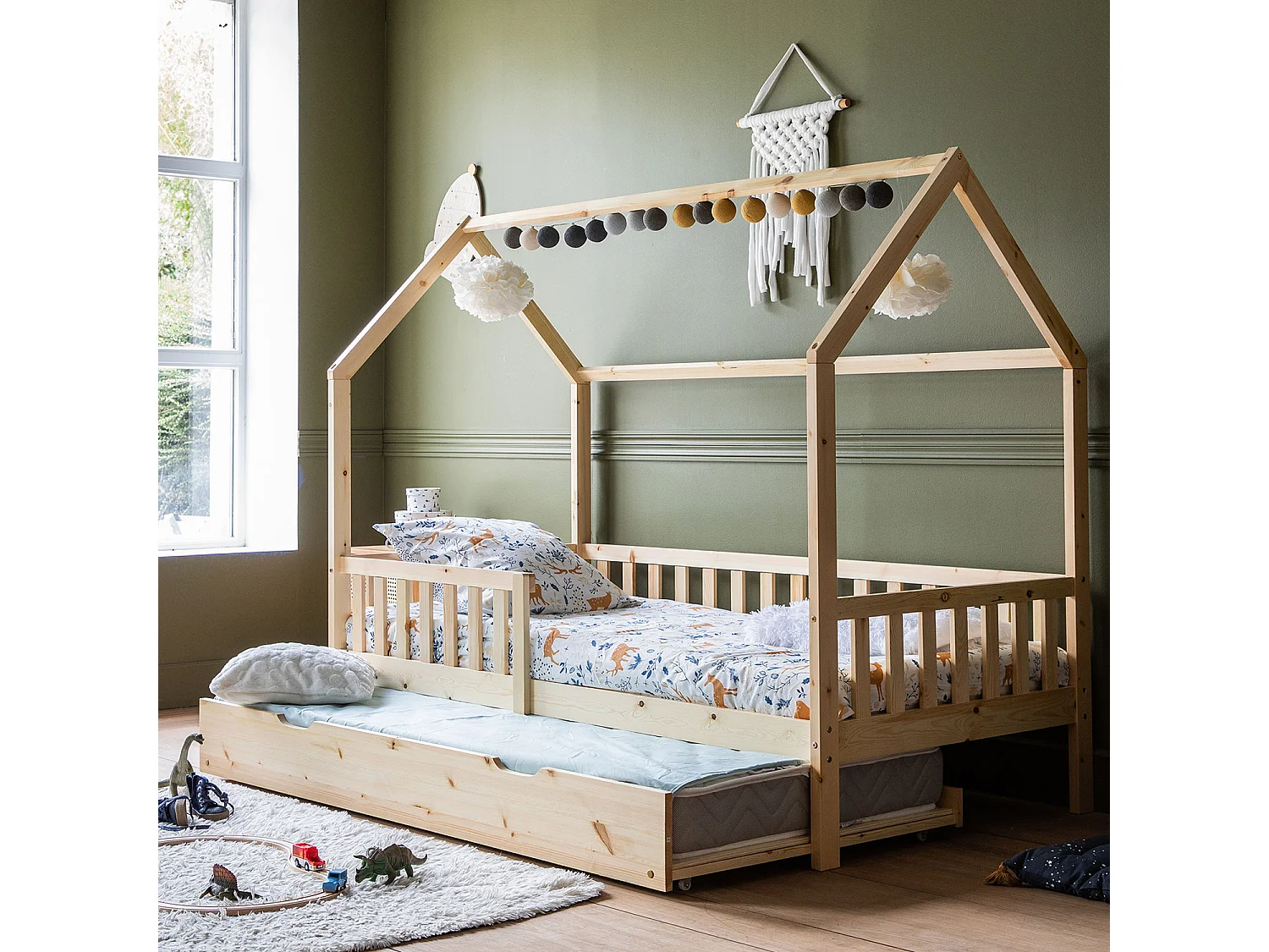 Lit cabane gigogne pour enfant 190x90cm en bois MARCEAU - HAPPY GARDEN