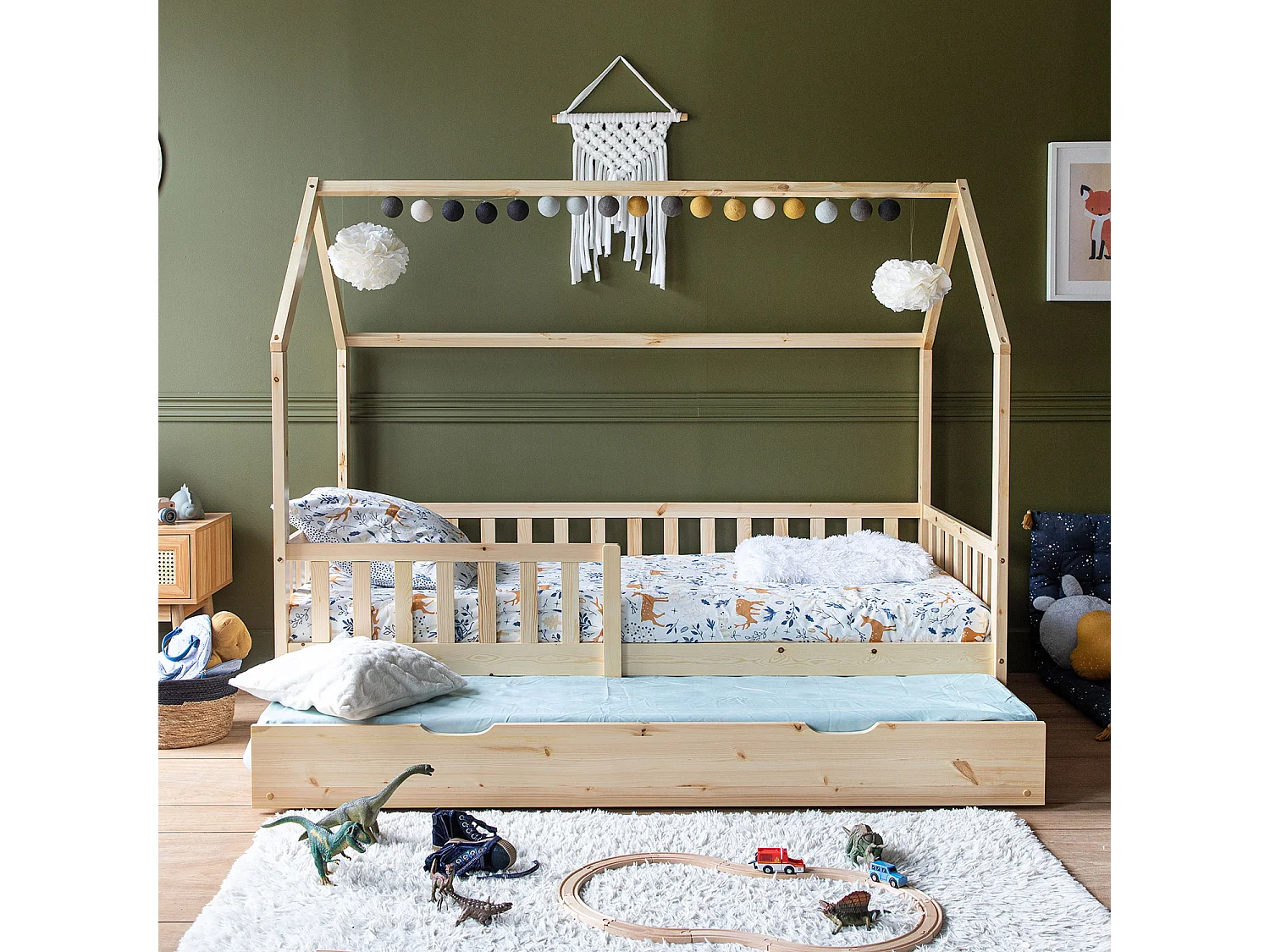Lit cabane gigogne pour enfant 190x90cm en bois MARCEAU - HAPPY GARDEN