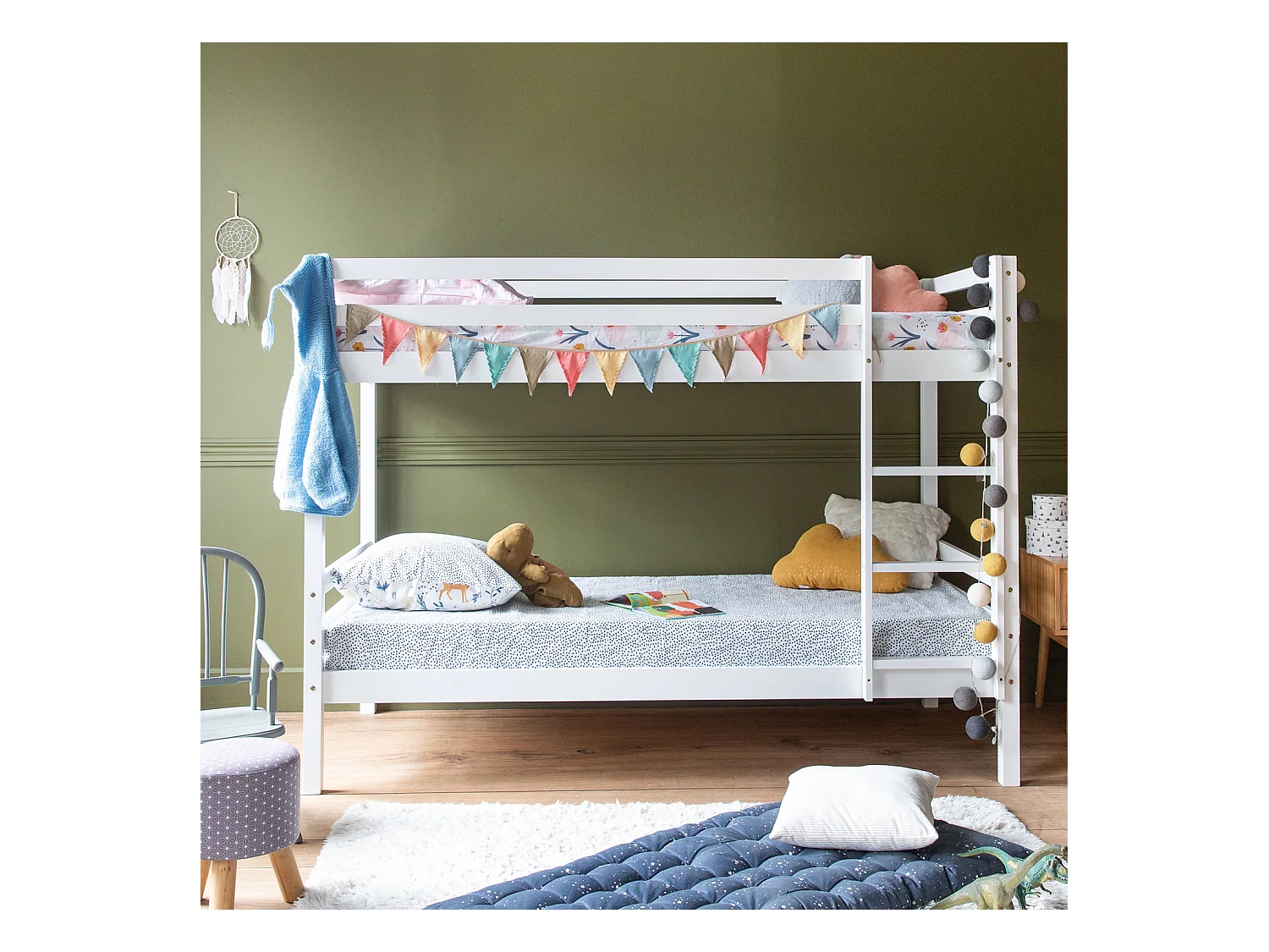 Lits superposés pour enfants 190x90cm blanc AMBRE - HAPPY GARDEN