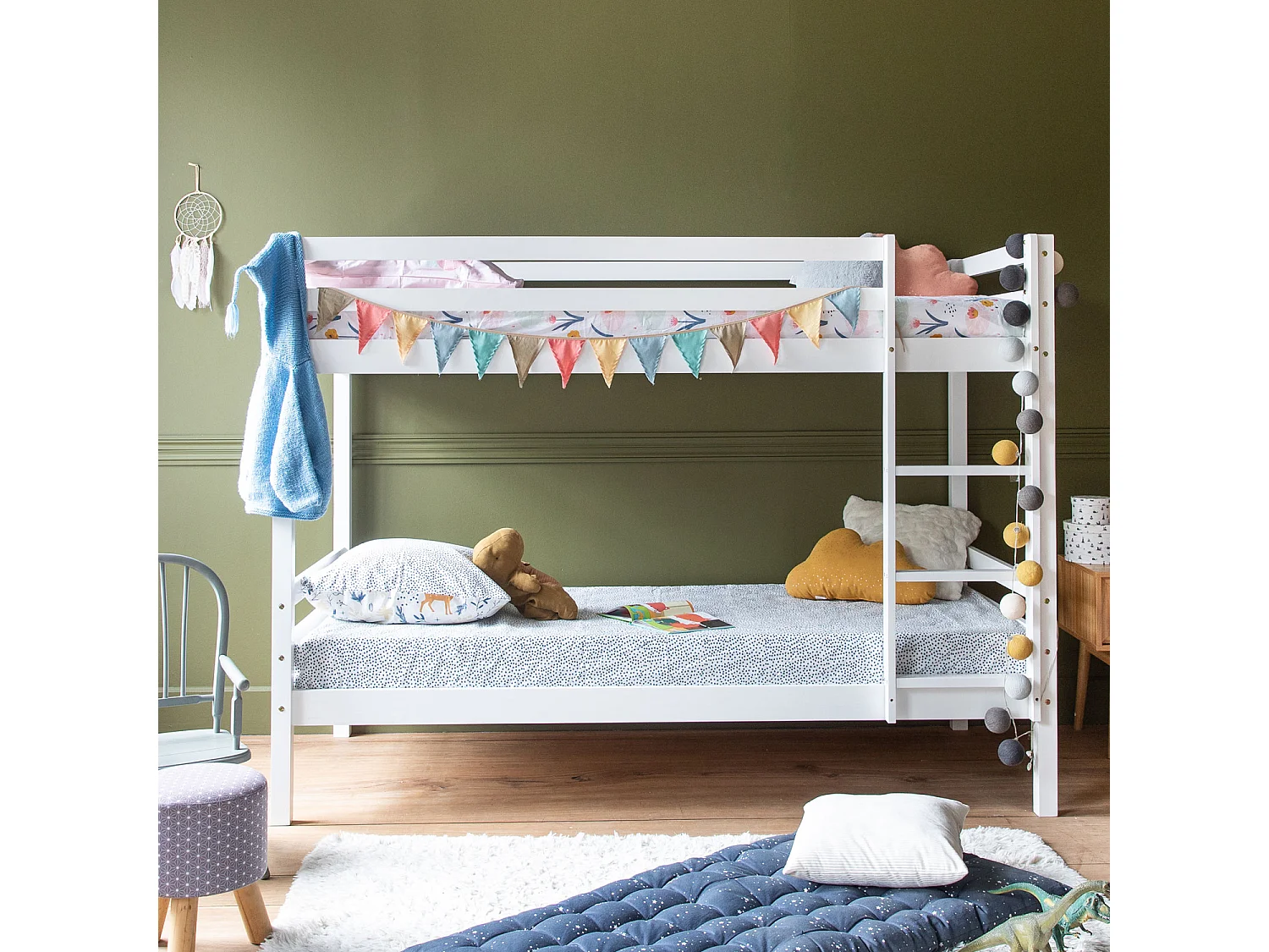 Lits superposés pour enfants 190x90cm blanc AMBRE - HAPPY GARDEN