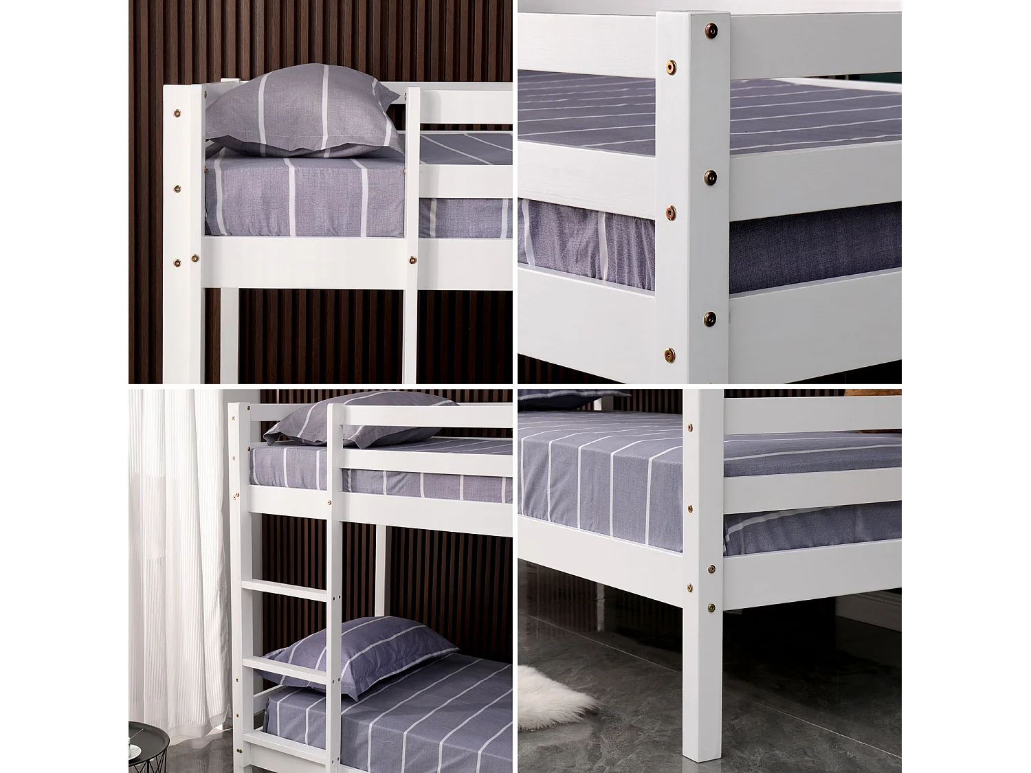 Lits superposés pour enfants 190x90cm blanc AMBRE - HAPPY GARDEN