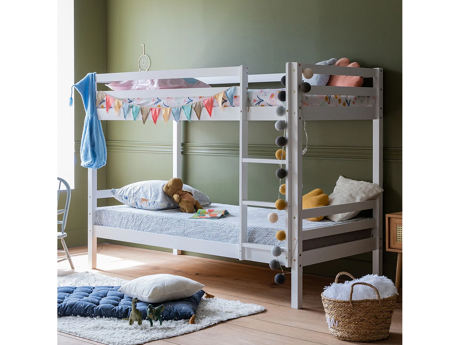 Lits superposés pour enfants 190x90cm blanc AMBRE - HAPPY GARDEN