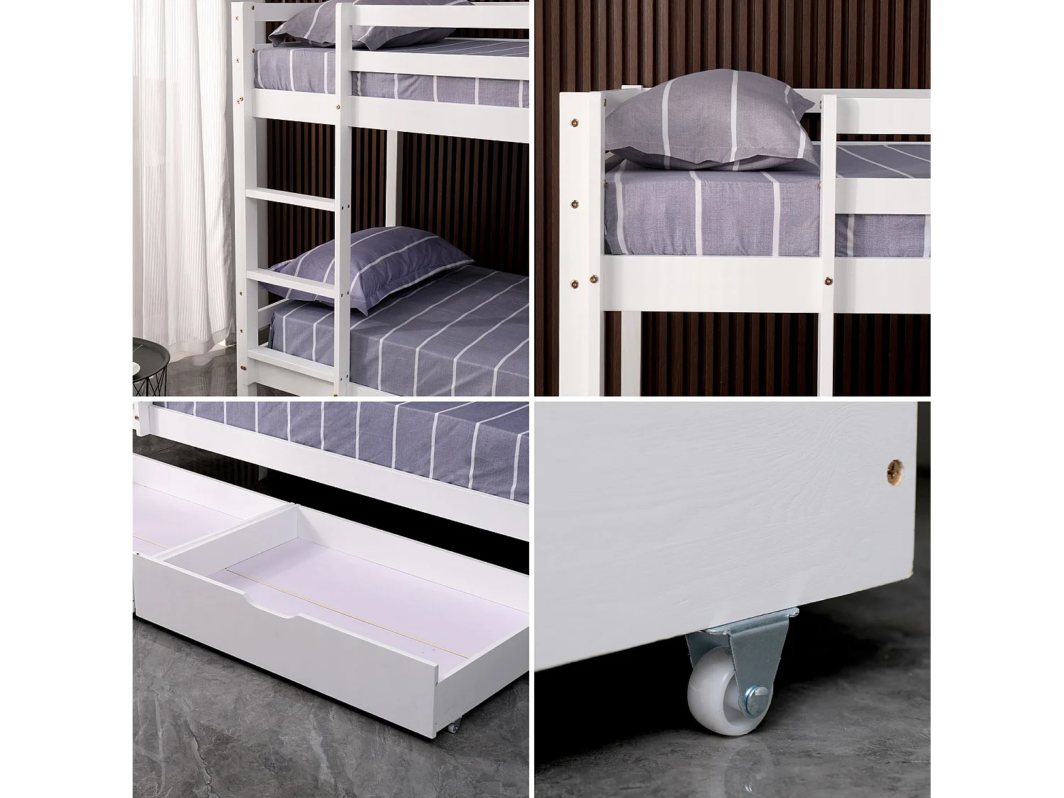 Lits superposés pour enfants 190x90cm blanc avec tiroirs AMBRE - HAPPY GARDEN
