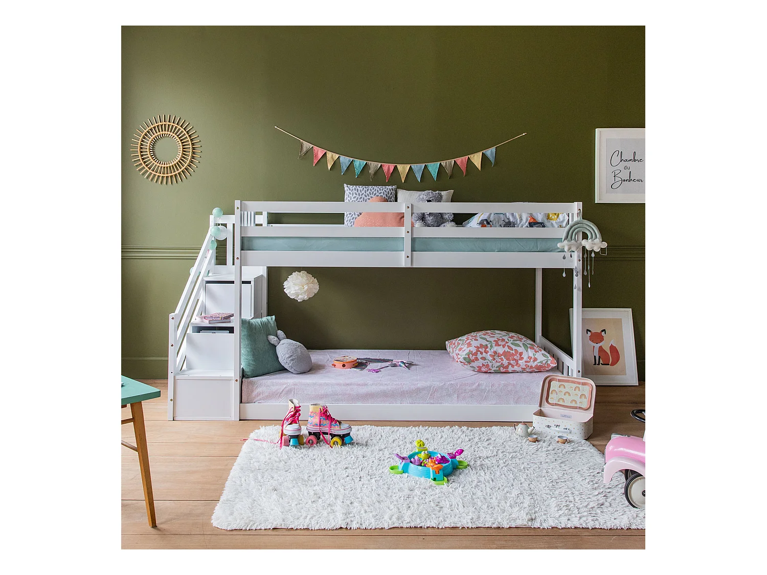 Lits superposés pour enfants 190x90cm blanc CELESTINE - HAPPY GARDEN