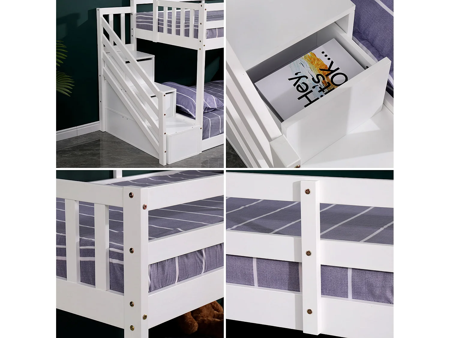 Lits superposés pour enfants 190x90cm blanc CELESTINE - HAPPY GARDEN