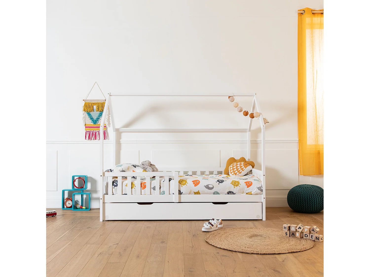 Lit cabane gigogne pour enfant 190x90cm blanc MARCEAU - HAPPY GARDEN