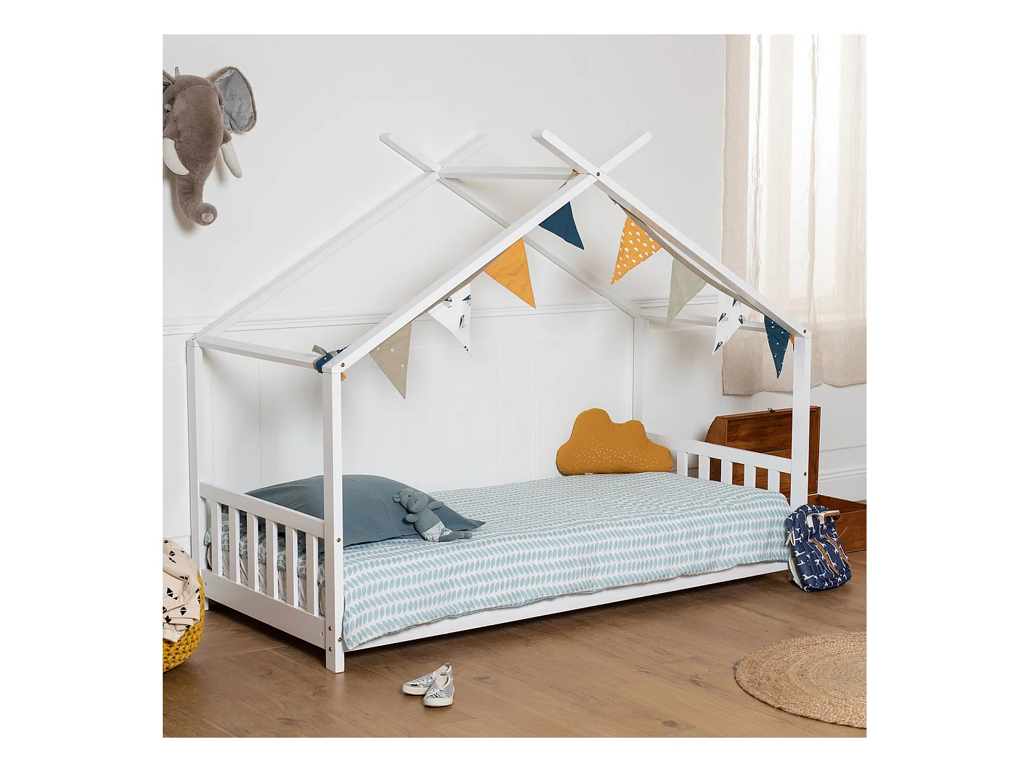 Lit cabane pour enfant 190x90cm blanc GASPARD - HAPPY GARDEN