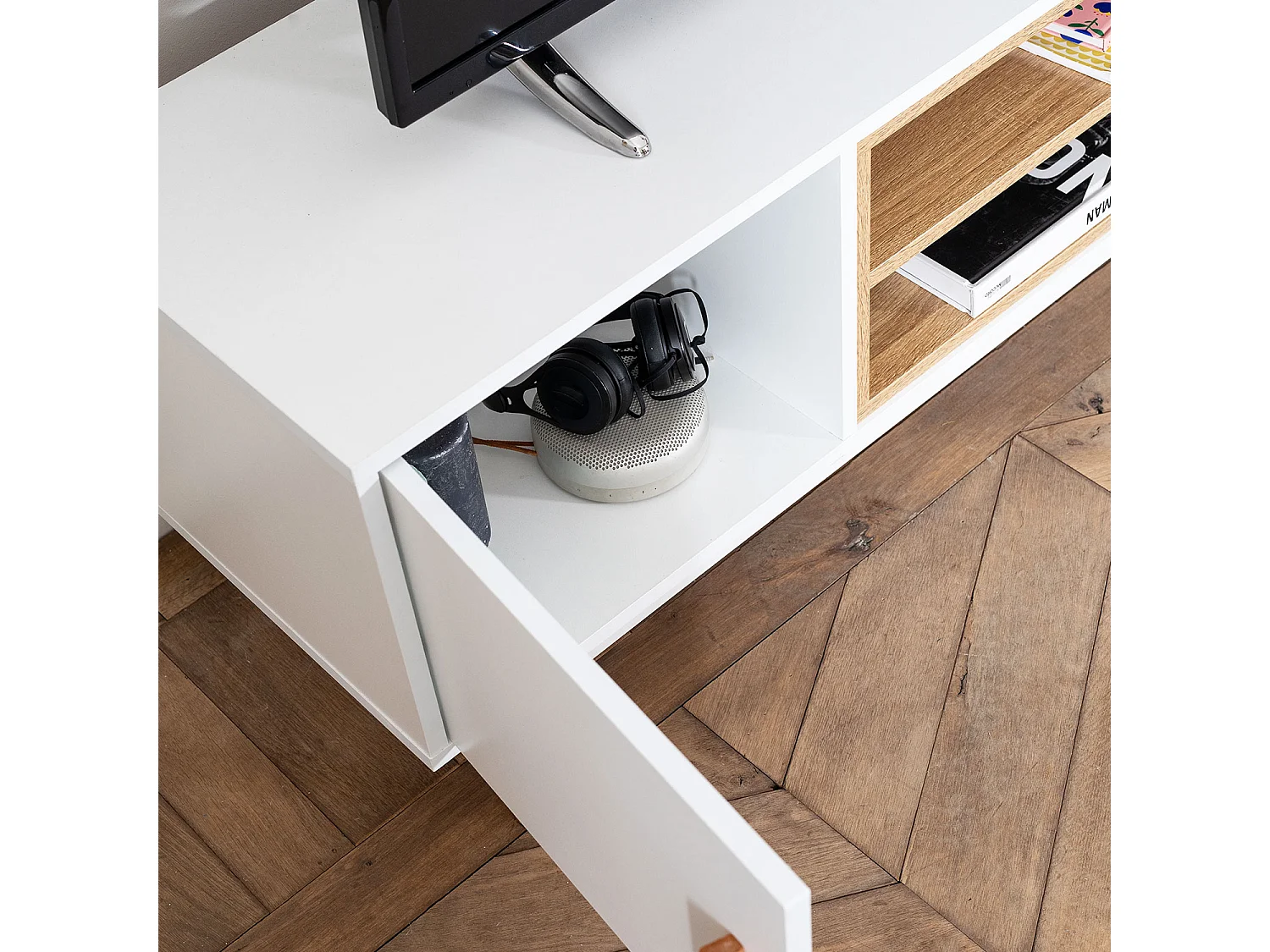 Meuble TV ROSS blanc - HAPPY GARDEN