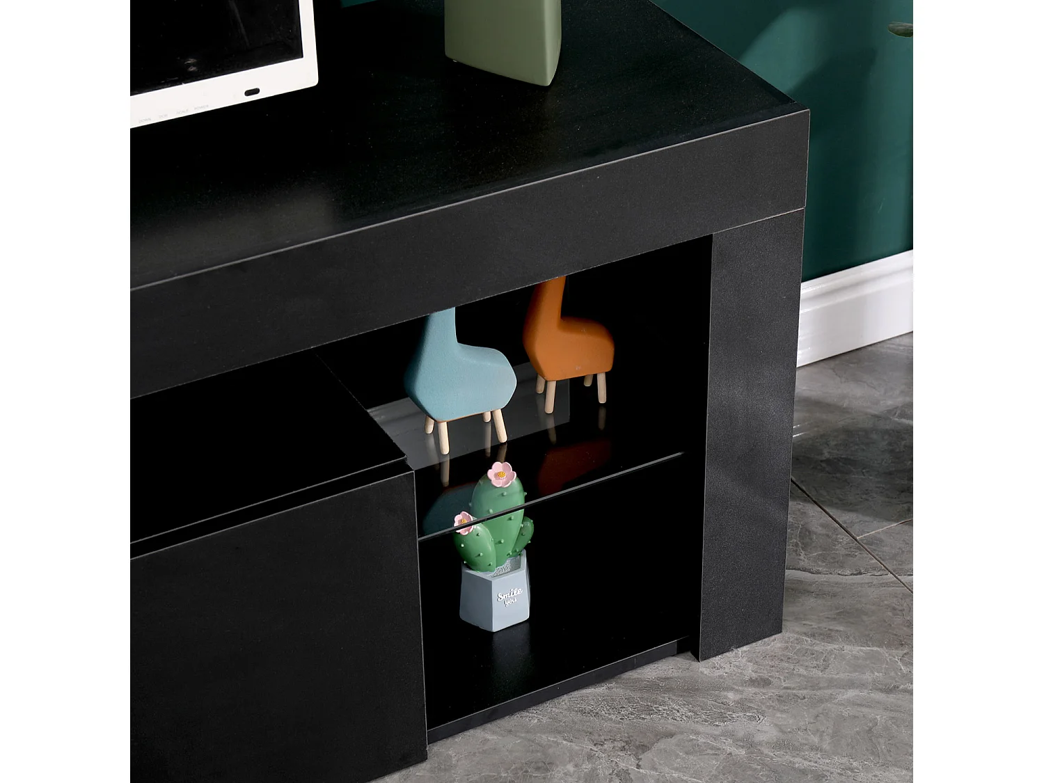 Meuble TV 140cm noir à LED DARYL - HAPPY GARDEN