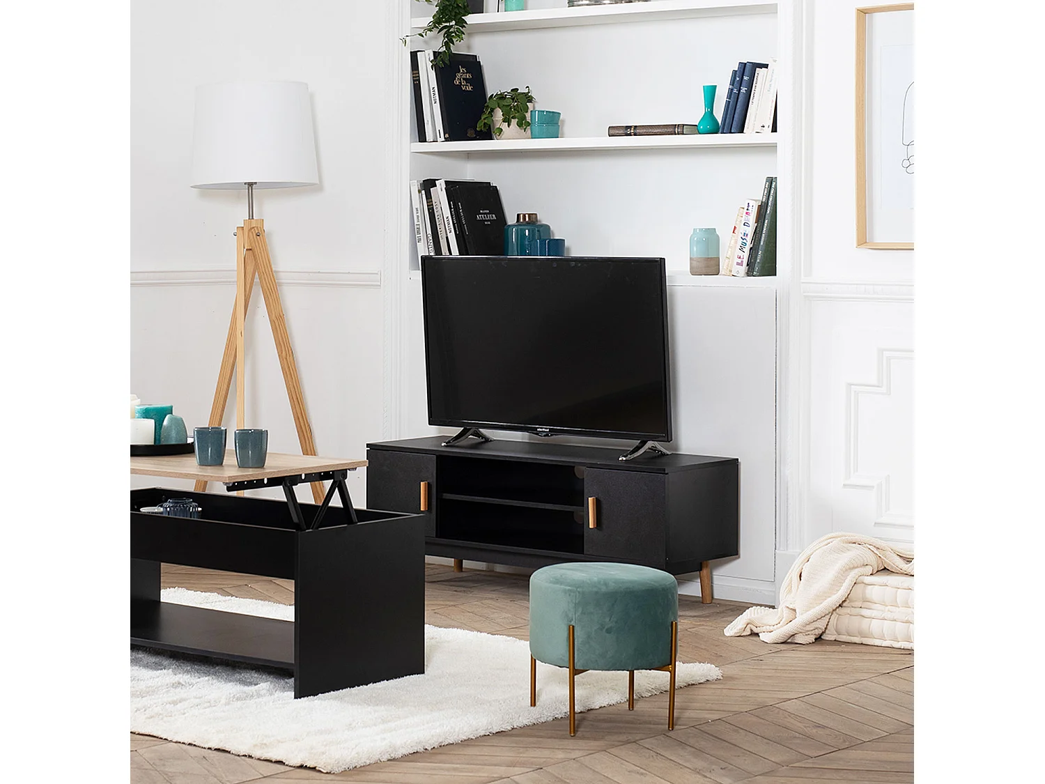 Meuble TV JOEY noir - HAPPY GARDEN