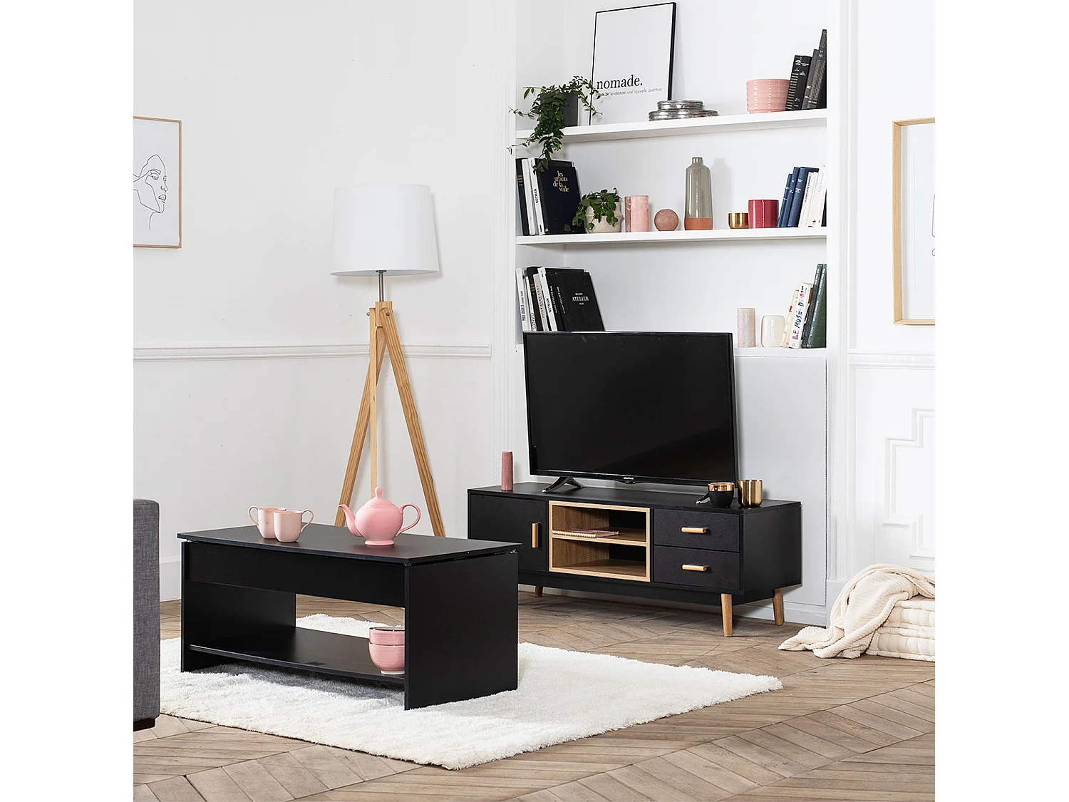 Meuble TV ROSS noir - HAPPY GARDEN