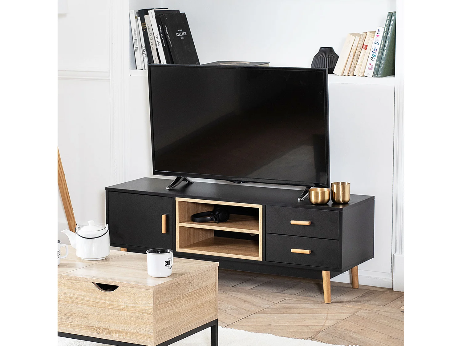 Meuble TV ROSS noir - HAPPY GARDEN