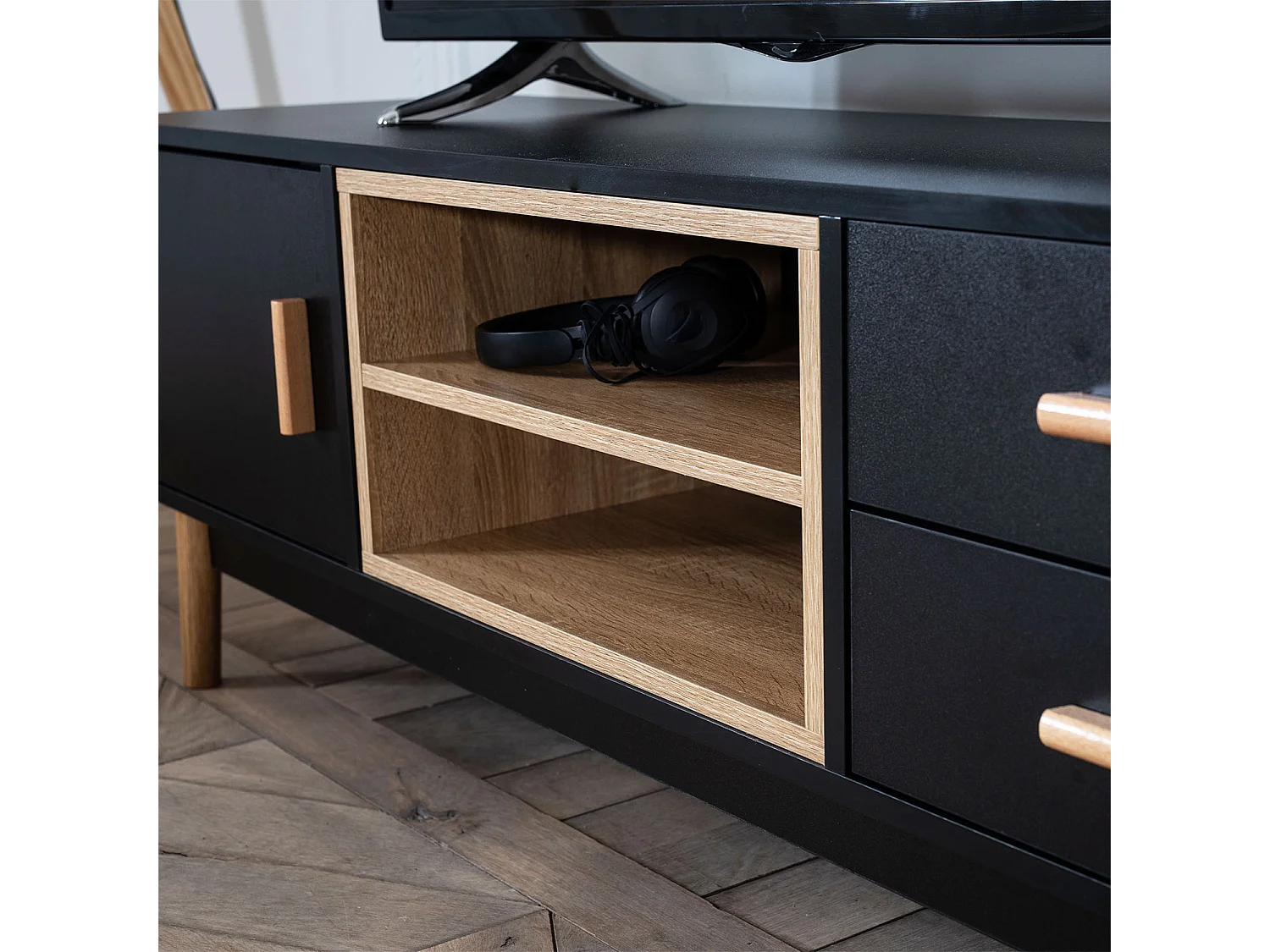 Meuble TV ROSS noir - HAPPY GARDEN