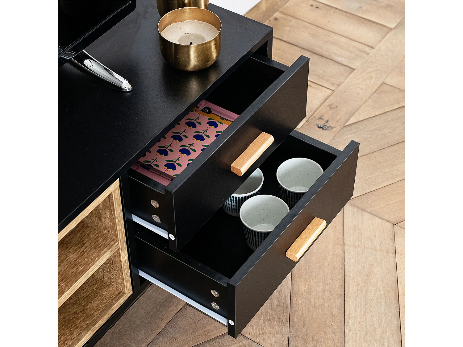 Meuble TV ROSS noir - HAPPY GARDEN