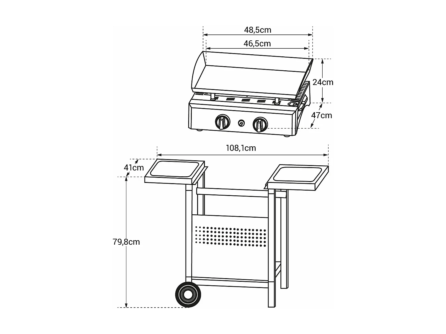 Plancha au gaz MALA - 2 brûleurs 5kW + chariot - HAPPY GARDEN
