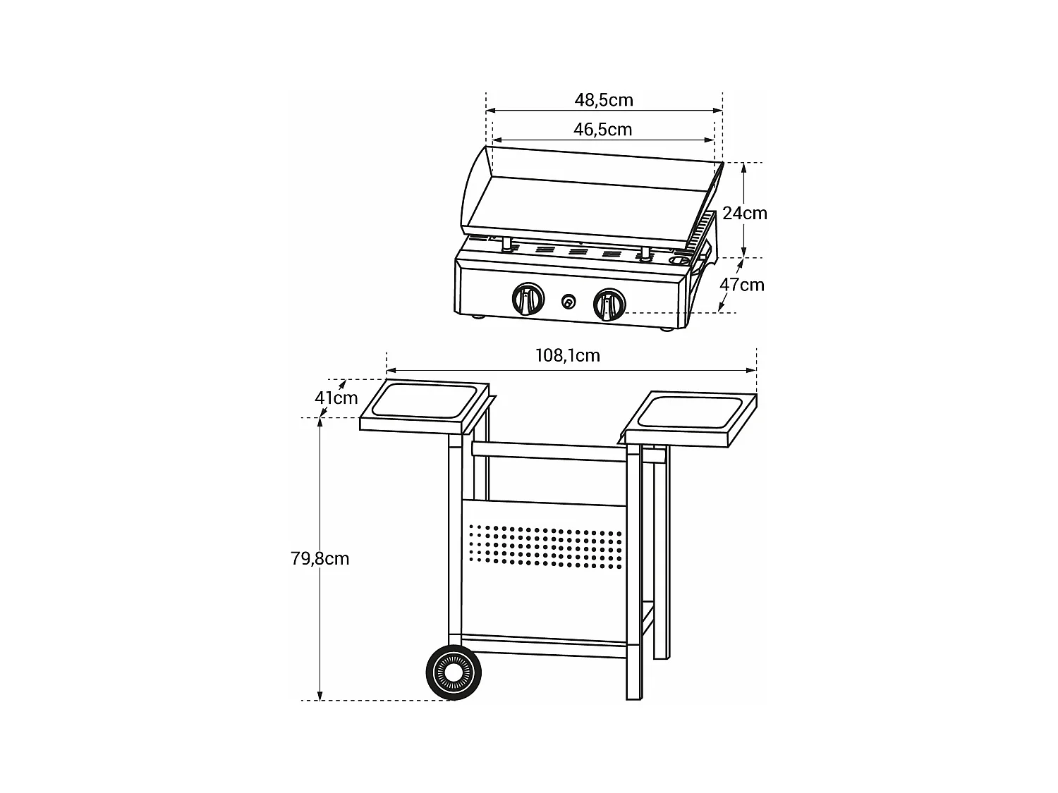 Bakplaat op gas MALA - 2 branders 5kW + wagen